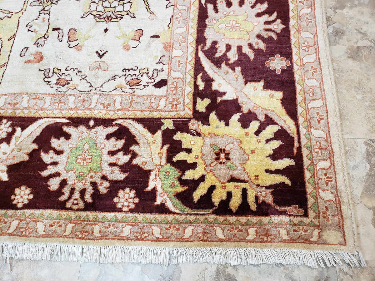 Beige and Maroon Peshawar Rug 10x15, Large Oushak Carpet, Pakistani Rug, Handmade Area Rug, Hand Knotted Rug, Living Room Rug, Nice Wool Rug - Jewel Rugs, view 10