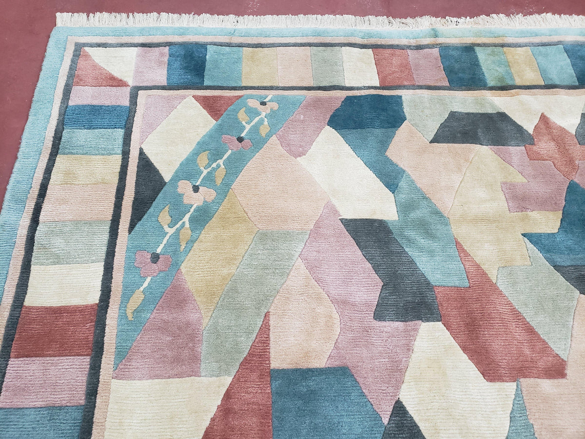 Contemporary Indian Nepalese Area Rug 8x11, Wool Hand-Knotted Modern Multicolor Nepali Abstract Carpet 8 x 11 Soft Playroom Nursery Room Rug - Jewel Rugs, view 7