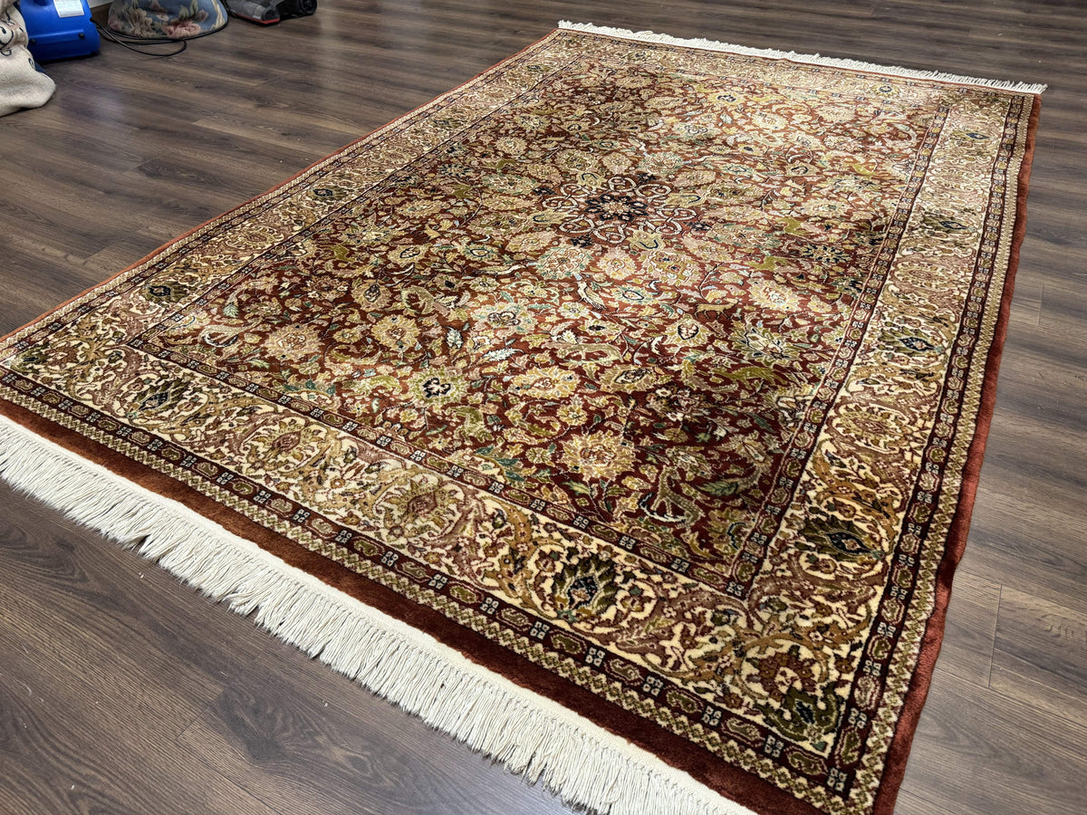 Tree of Life Indian Kashmiri Rug 6x9, Rust Red and Cream, Animal Pictorials, Fine 290 KPSI - Jewel Rugs, view 2