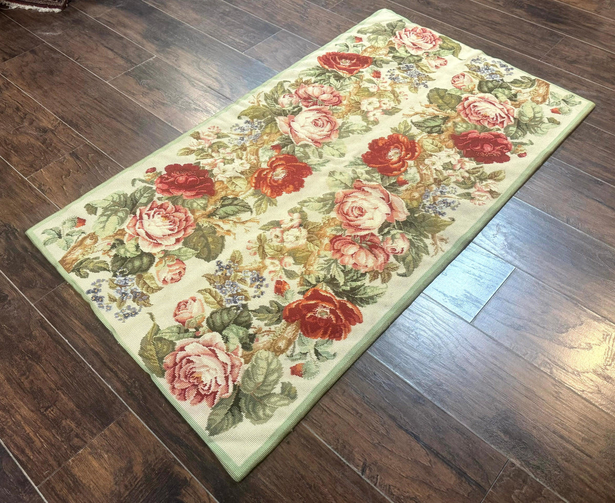 Small Needlepoint Rug 2.8 x 4.7, Floral, Vintage - Jewel Rugs, view 3
