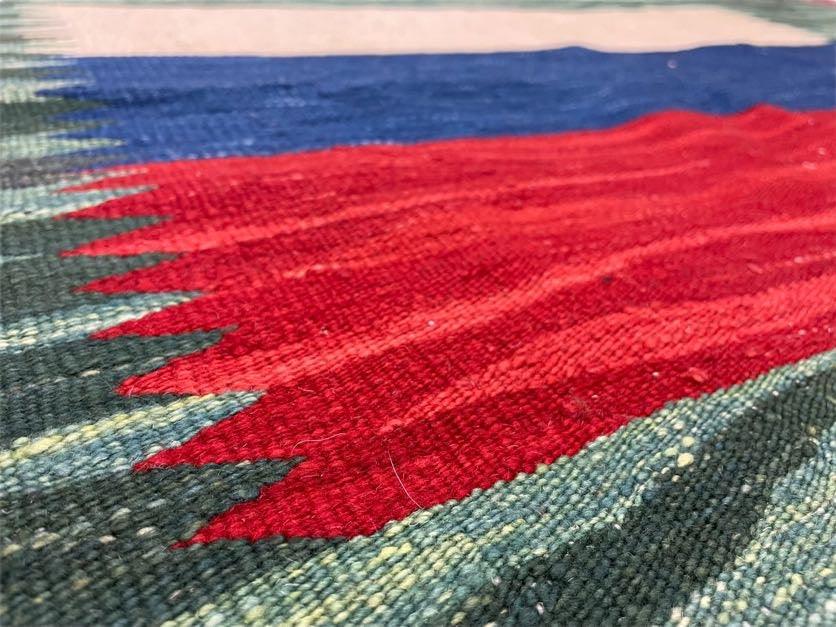 Sea Green Kilim Area Rug, White Blue Red Stripes, Russian Flag Rug, Flatweave Hand Knotted Carpet, Turkish Carpet, Wool, New, 5' 6" x 7' 10" - Jewel Rugs, view 6