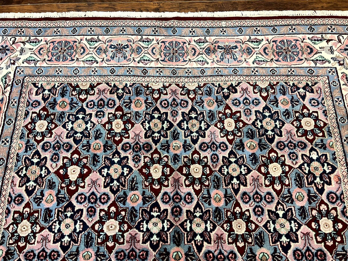Indo Persian Rug 8x10, Repeated Allover Pattern, Navy Blue Ivory, Handmade Vintage Wool Carpet - Jewel Rugs, view 4