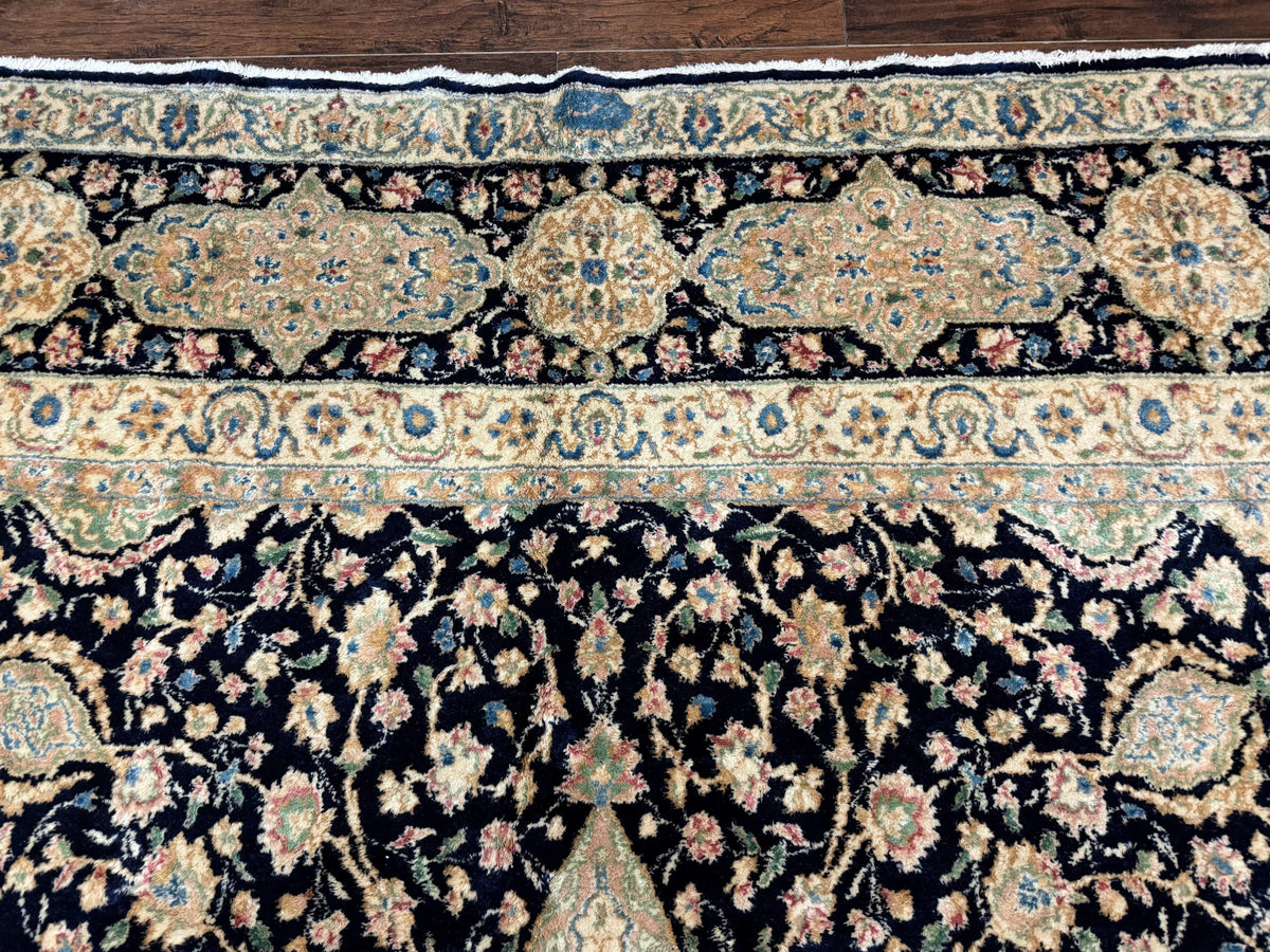 Large Persian Kerman Rug 10x14, Navy Blue and Beige, Floral Medallion, Traditional Elegant Persian Carpet, Signed by Masterweaver - Jewel Rugs, view 3