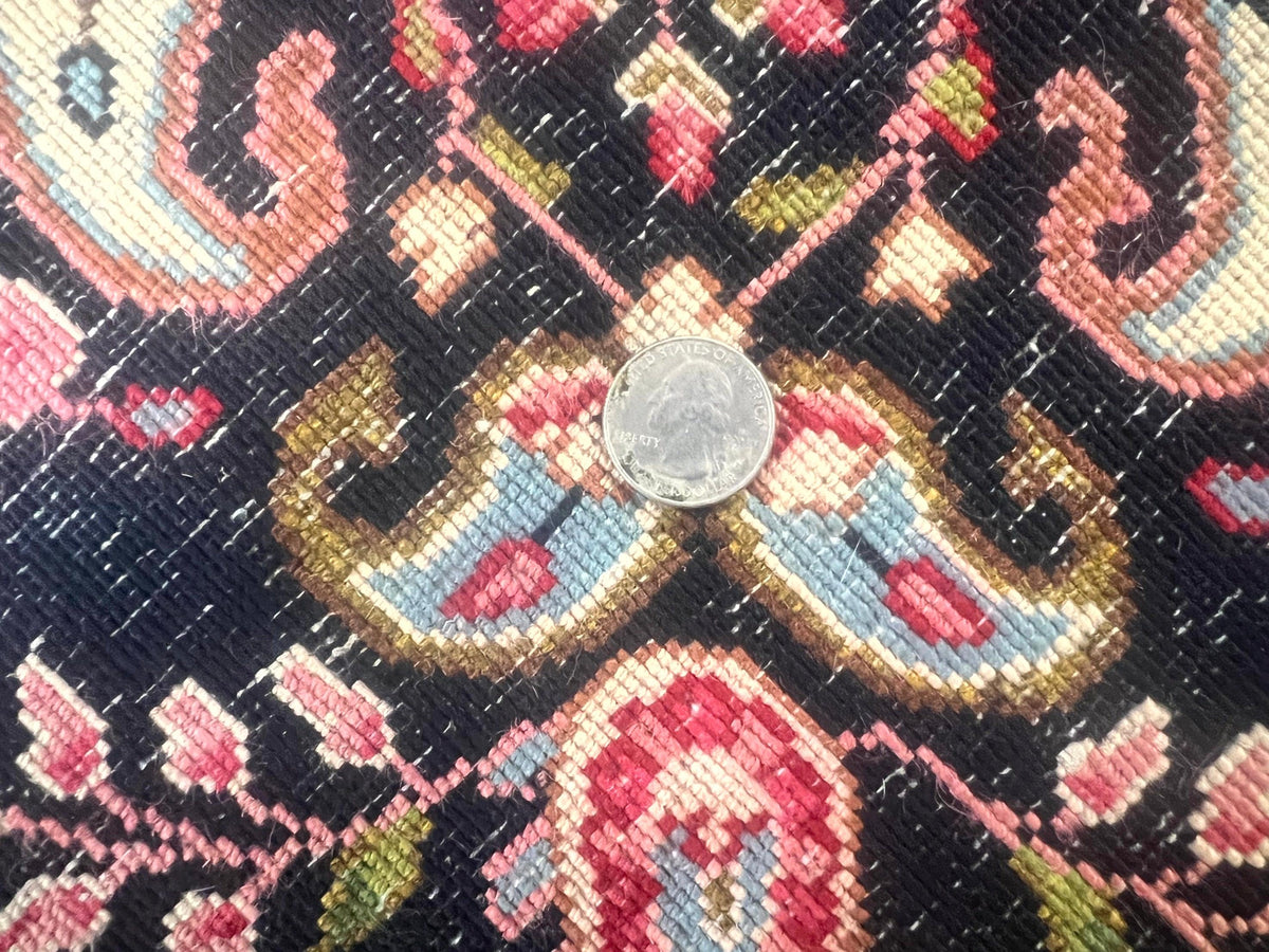 Antique Persian Kirman Rug 5x8, Floral Kirman, Midnight Blue/Black, Semi Open Field, Handmade Vintage Wool Carpet - Jewel Rugs, view 12