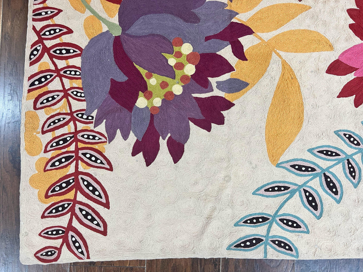 Indian Hand Stitched Rug 4x6, Floral, Silk, Large Floral Design - Jewel Rugs, view 9