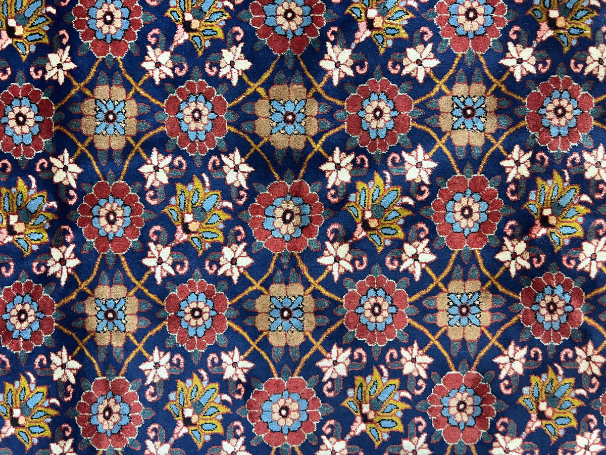 Persian Veramin Rug 7x11, Repeated Allover Pattern, Handmade Vintage Carpet, Navy Blue - Jewel Rugs, view 5