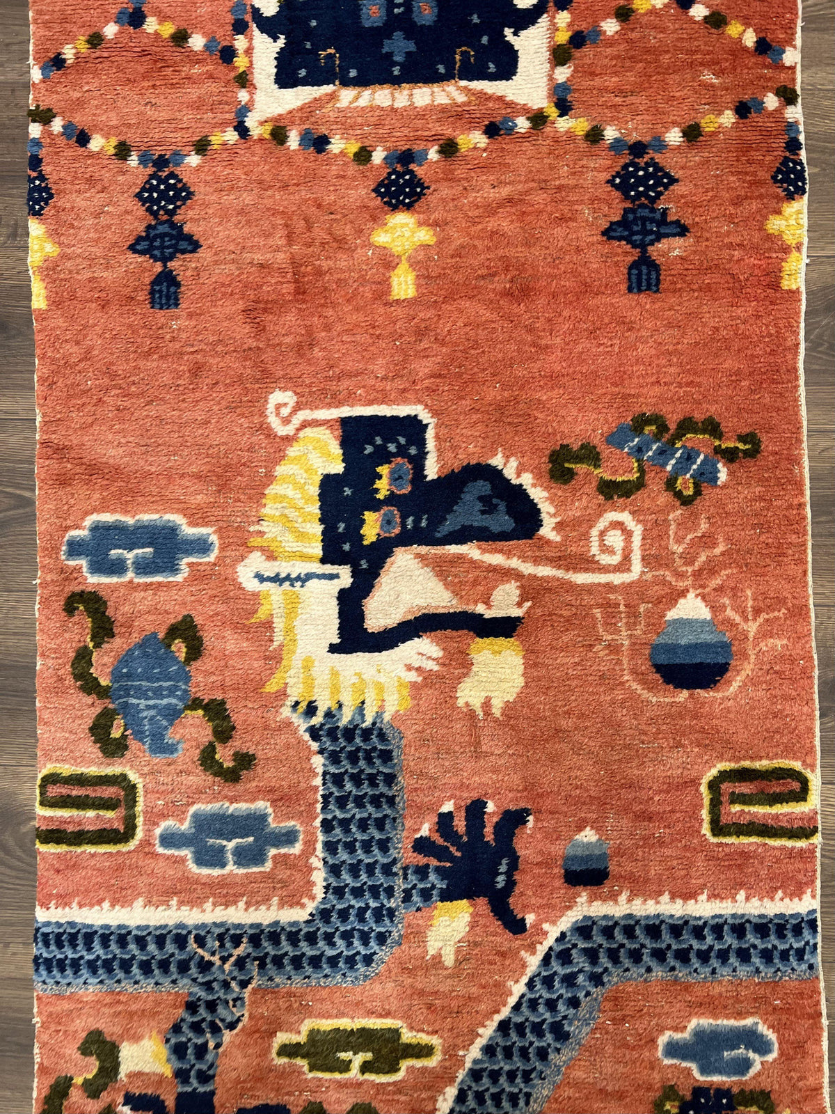 Rare Chinese Ningxia Pillar Rug 3x8, Late Qing Dynasty, 5 Clawed Dragon, Cloud Rainbow Border, Collectible Antique Carpet, Wool Hand Knotted - Jewel Rugs, view 5