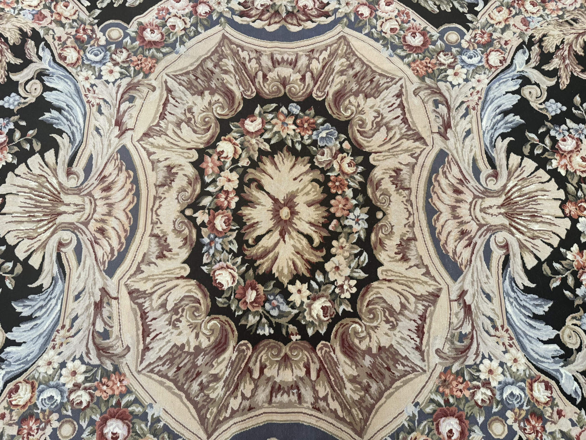Wonderful Needlepoint Rug 10x14, Large Aubusson Carpet, Floral, Elegant, European Design - Jewel Rugs, view 5