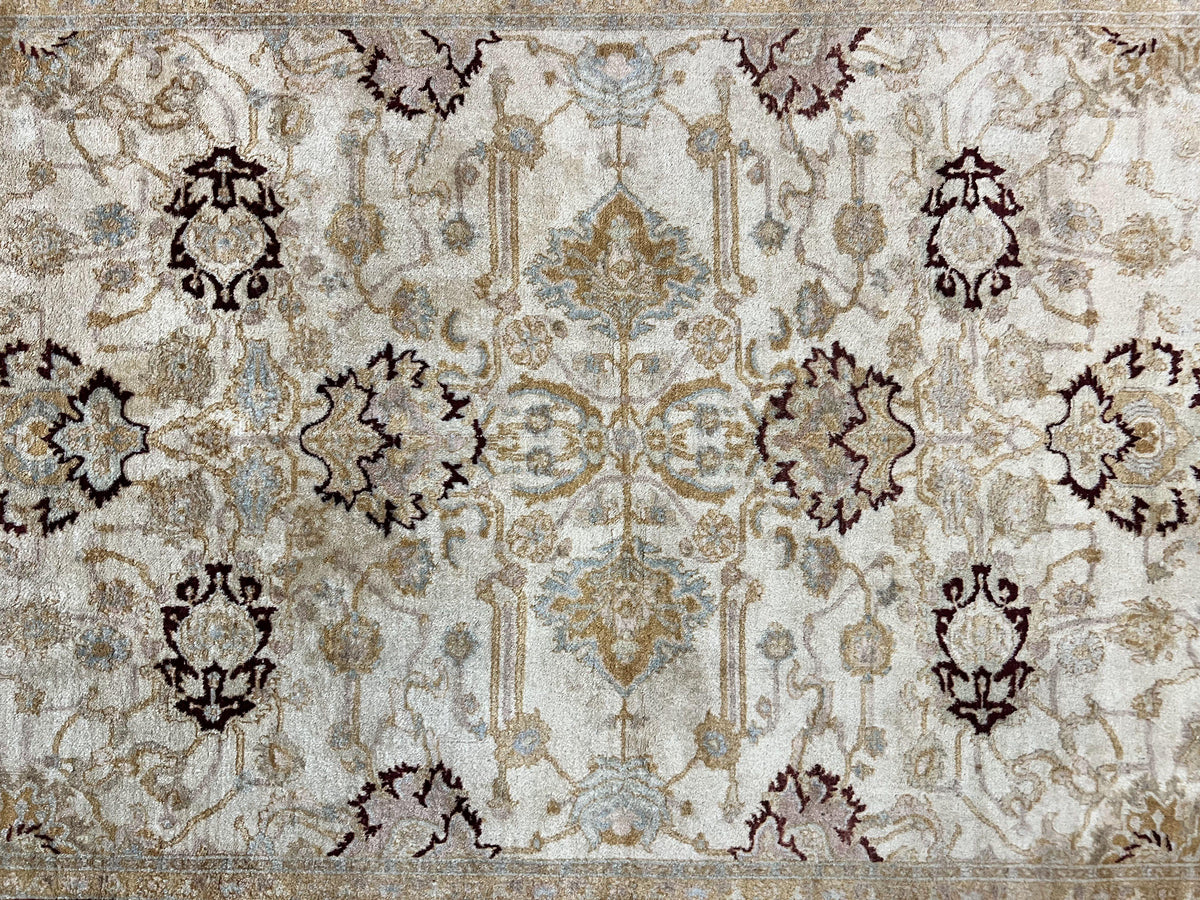 Peshawar Rug 5x7, Beige and Maroon, Vintage Handmade Wool Traditional Carpet 5 x 7 ft, Pakistani Rug, Agra Pattern, Very Fine 260 KPSI - Jewel Rugs, view 5