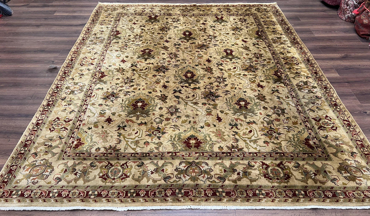 Indian Mahal Rug 8x10, Allover Floral Mahal Oriental Carpet 8 x 10, Handmade Hand Knotted Wool Rug, Indo Persian Area Rug, Tea-Washed Tan - Jewel Rugs, view 2