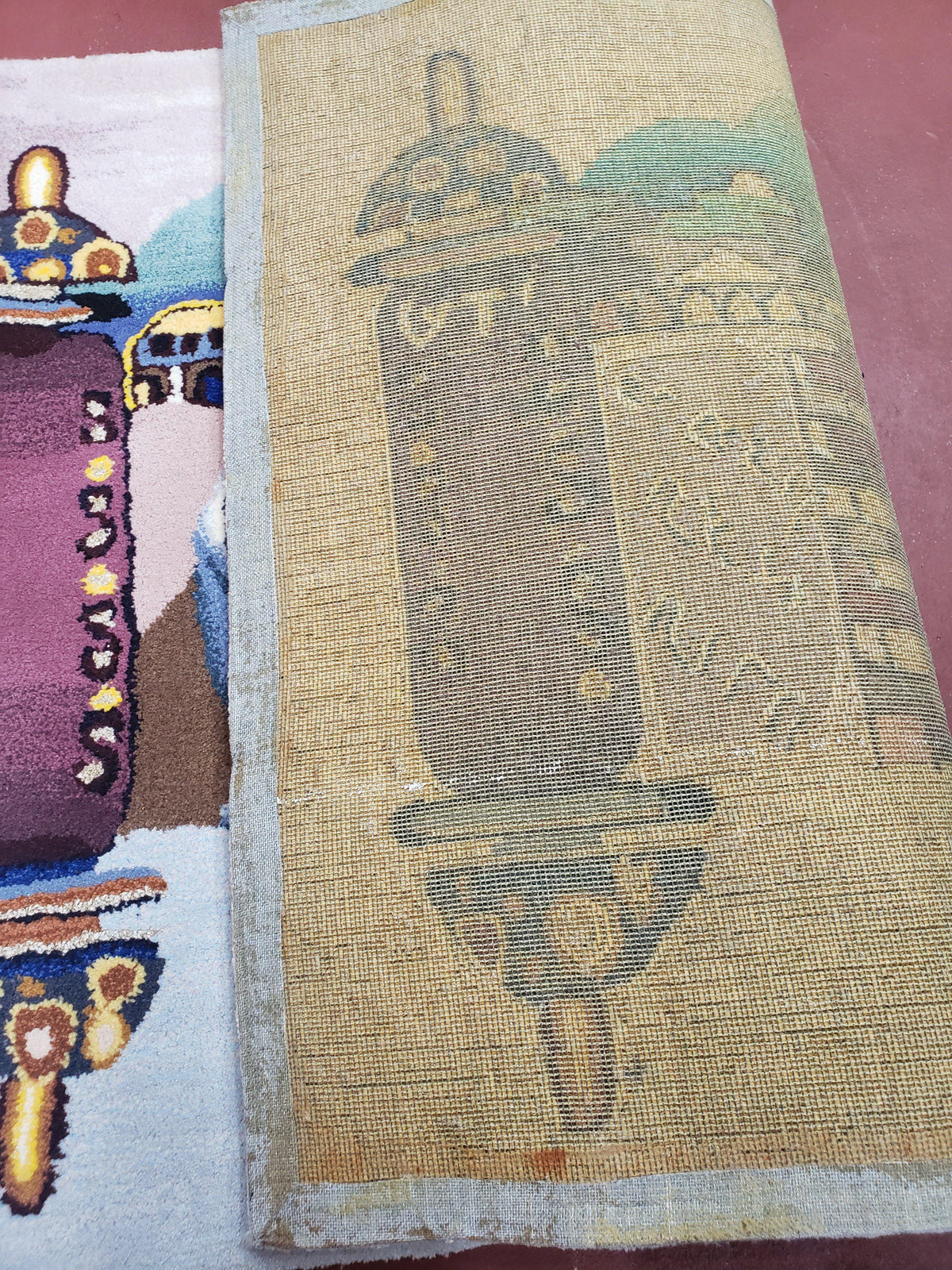 Vintage Judaica Pictorial Rug 3x5, Wool Hand-Tufted Israeli Signed Rug, Jerusalem Rug, Star of David Torah Scroll Verses, Chanuka Gift - Jewel Rugs, view 10