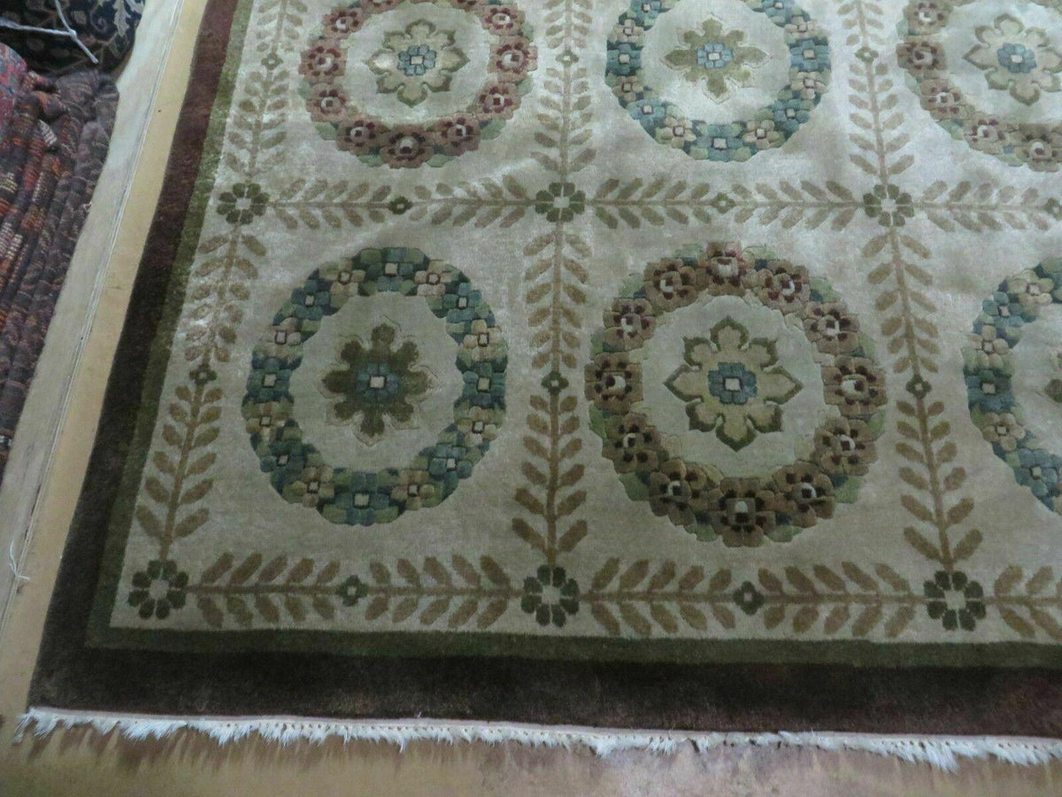 9' X 12' Modern Handmade Indo Lahore Wool Rug Art Deco Olive Ivory Nice Wow - Jewel Rugs, view 9
