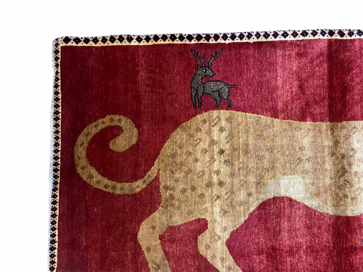 3.5 X 6 Handmade New Vintage Quality Wool Rug Leopard Red Tribal Hand-Knotted - Jewel Rugs, view 4