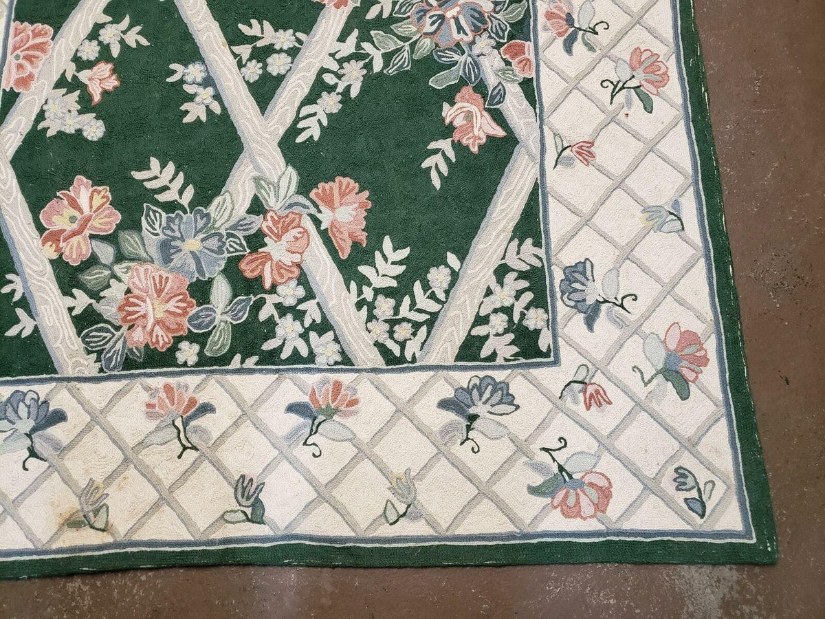 3' 6" X 5' 6" Hand Stitched Indian Wool Rug with Backing Green Beige - Jewel Rugs, view 10