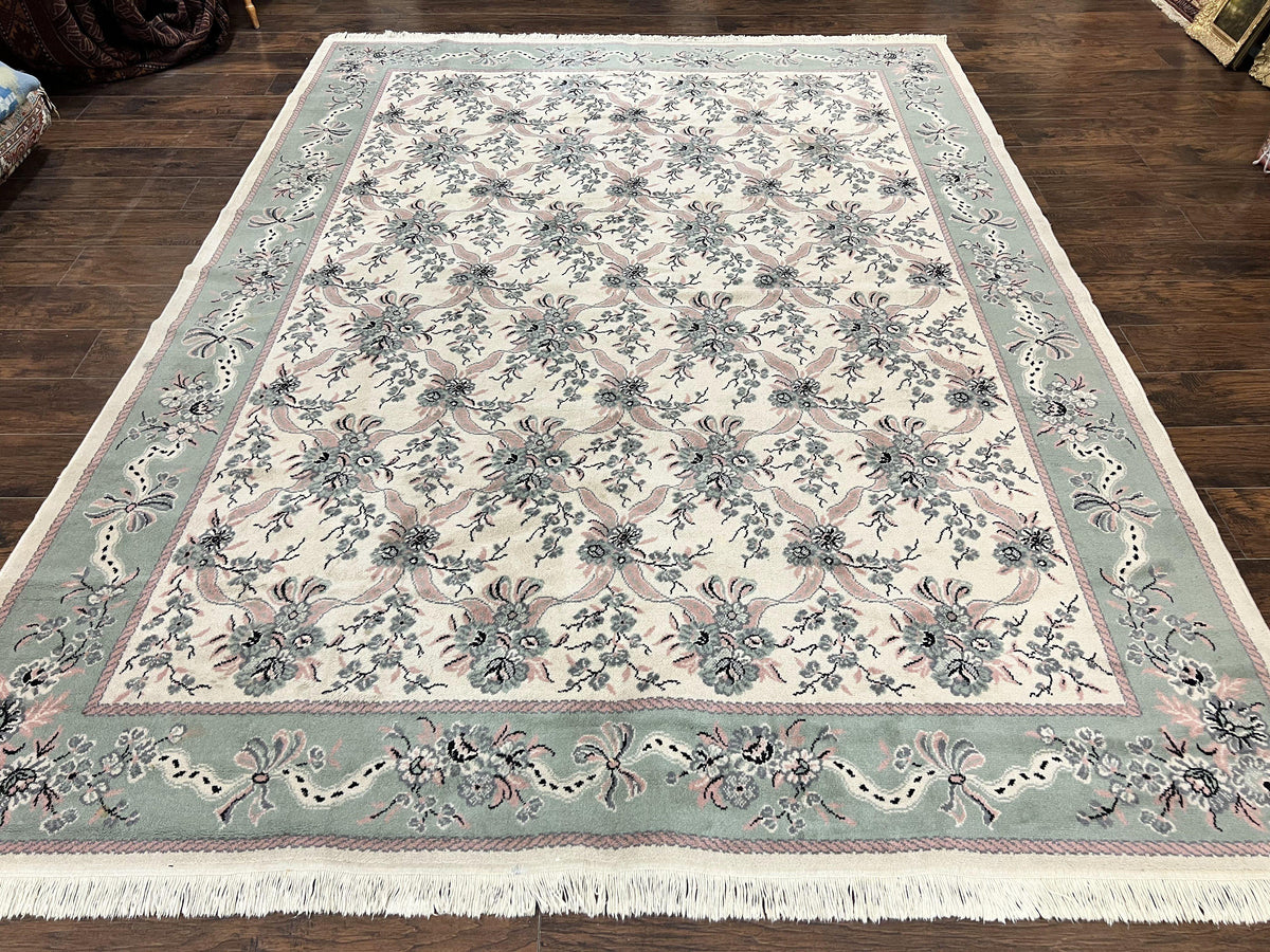 Belgium Power Loomed Rug 8x11, Ivory and Green, Wool Carpet, Floral - Jewel Rugs, view 11