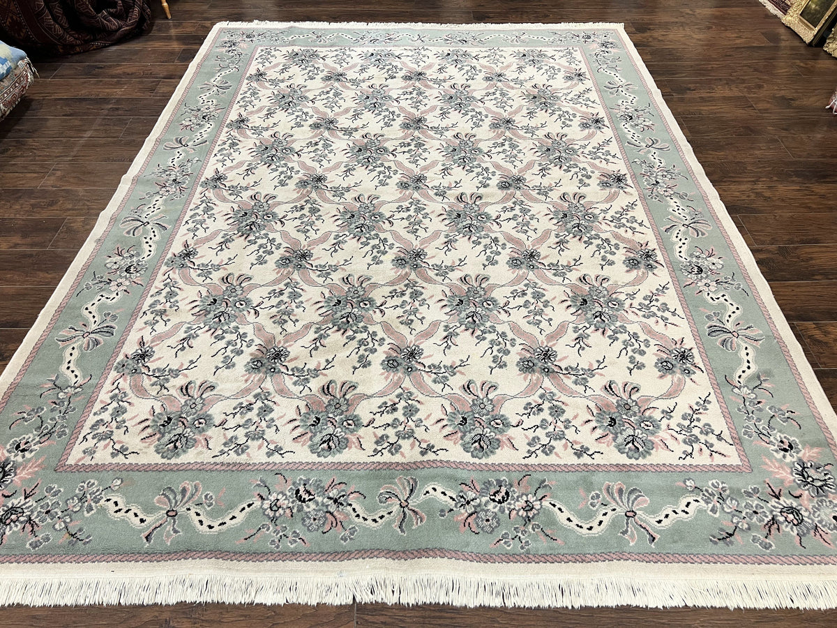 Belgium Power Loomed Rug 8x11, Ivory and Green, Wool Carpet, Floral - Jewel Rugs, view 14
