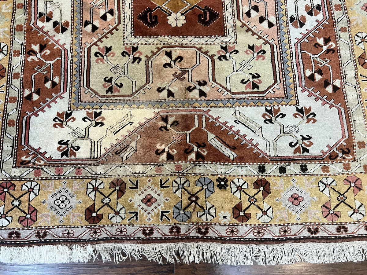 Turkish Rug 7x10, Wool Hand Knotted Vintage Carpet, Geometric Kazak Pattern - Jewel Rugs, view 5