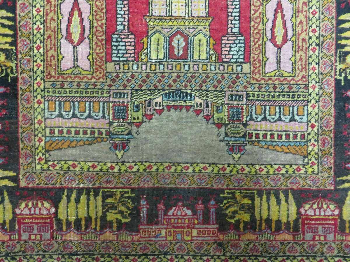 4' X 6' Antique 1920s Handmade Turkish Mehrab Design Wool Rug Lantern Beautiful - Jewel Rugs, view 10
