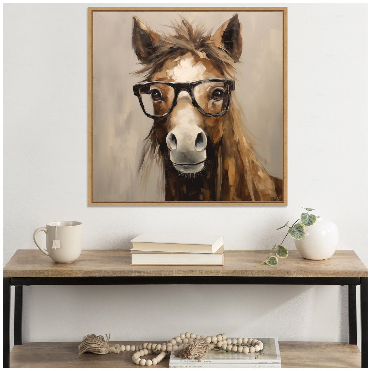 Sylvie Hay Those Are My Glasses Horse Framed Canvas by The Creative Bunch Studio