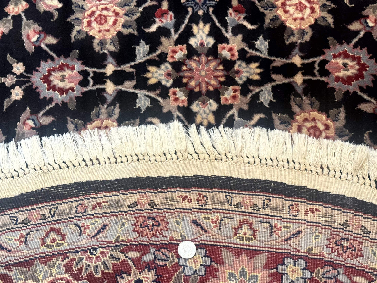 Round Sino Persian Rug 6x6, Floral, Navy Blue and Red, Wool and Silk Highlights - Jewel Rugs, view 10