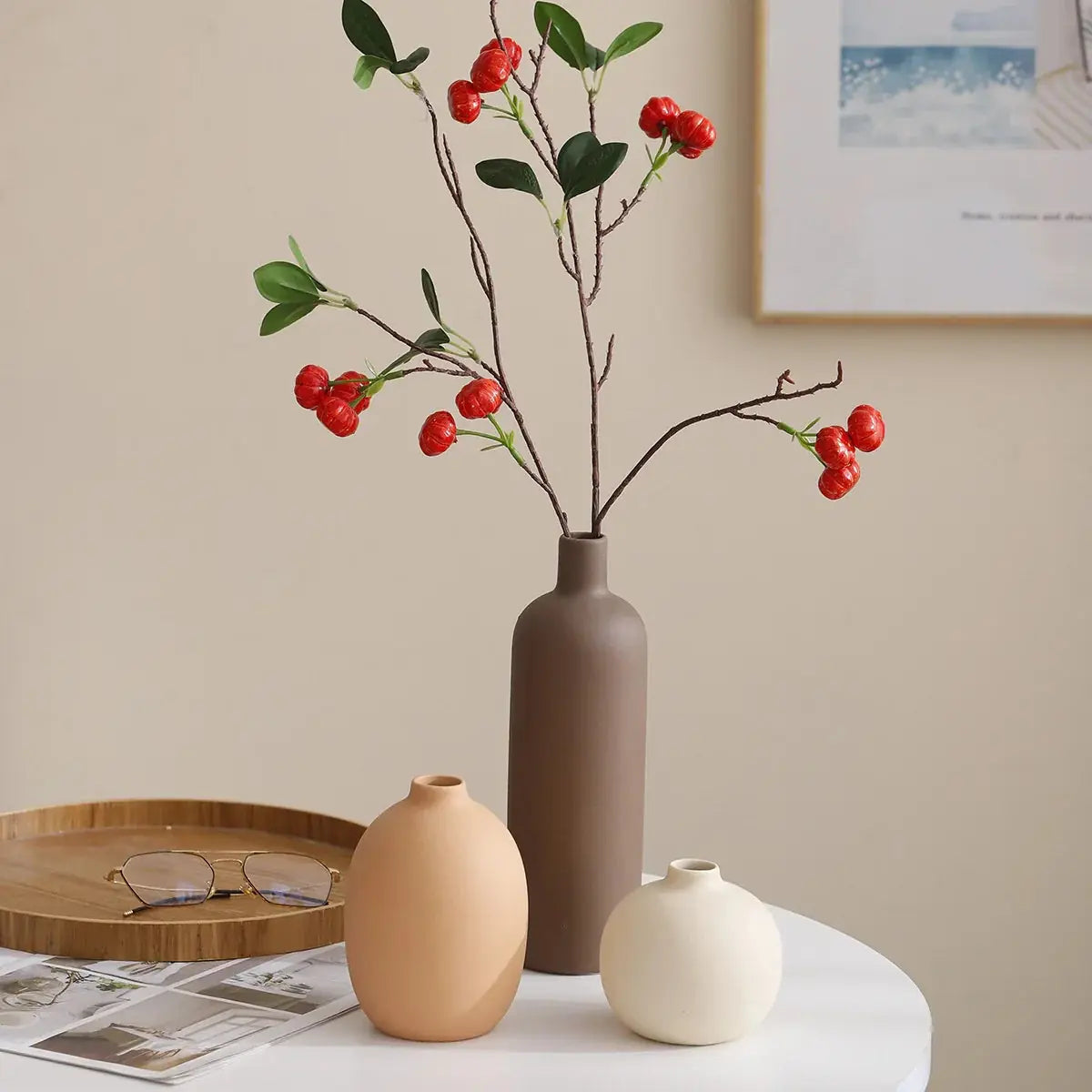 4pcs decorative style ceramic vase, multi-piece combination creative home living room tabletop decorative vase, decorative vase, room decoration, home decoration, living room decoration, Mother's Day and other holidays for lo by House Of Avana – view 2