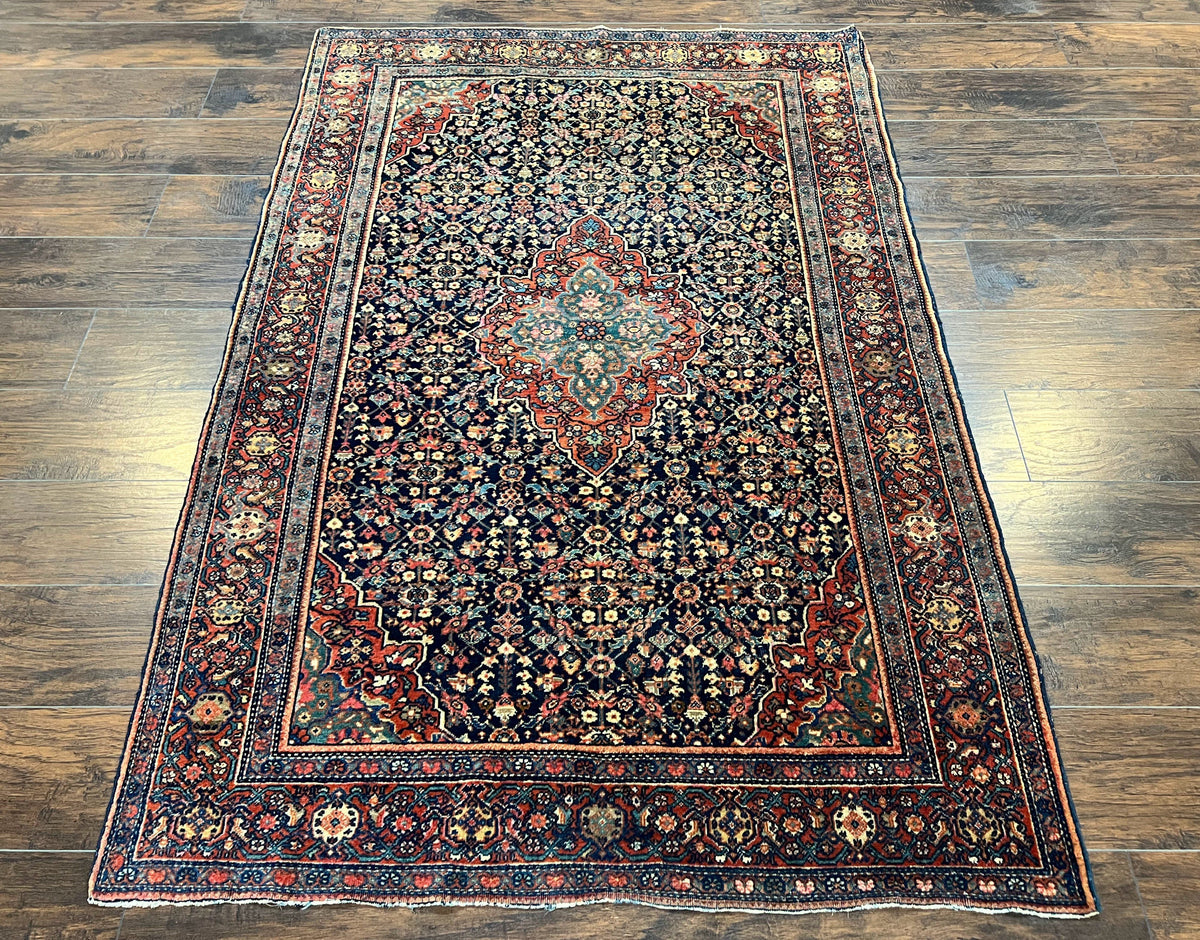 Persian Rug 4x7 Antique Sarouk Farahan Carpet, Navy Blue and Red Wool Rug - Jewel Rugs, view 12