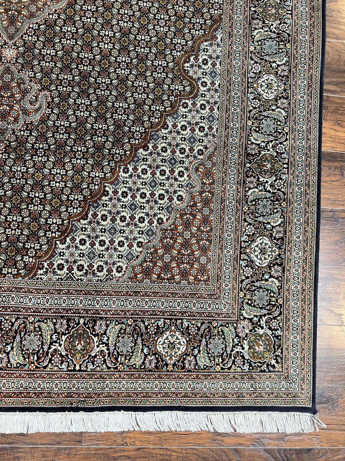 Wonderful Persian Tabriz Rug 7x10 ft, Very Fine 50 Raj 350 KPSI Oriental Carpet, Herati Mahi Pattern, Authentic Hand Knotted Handmade Wool Vintage - Jewel Rugs, view 9