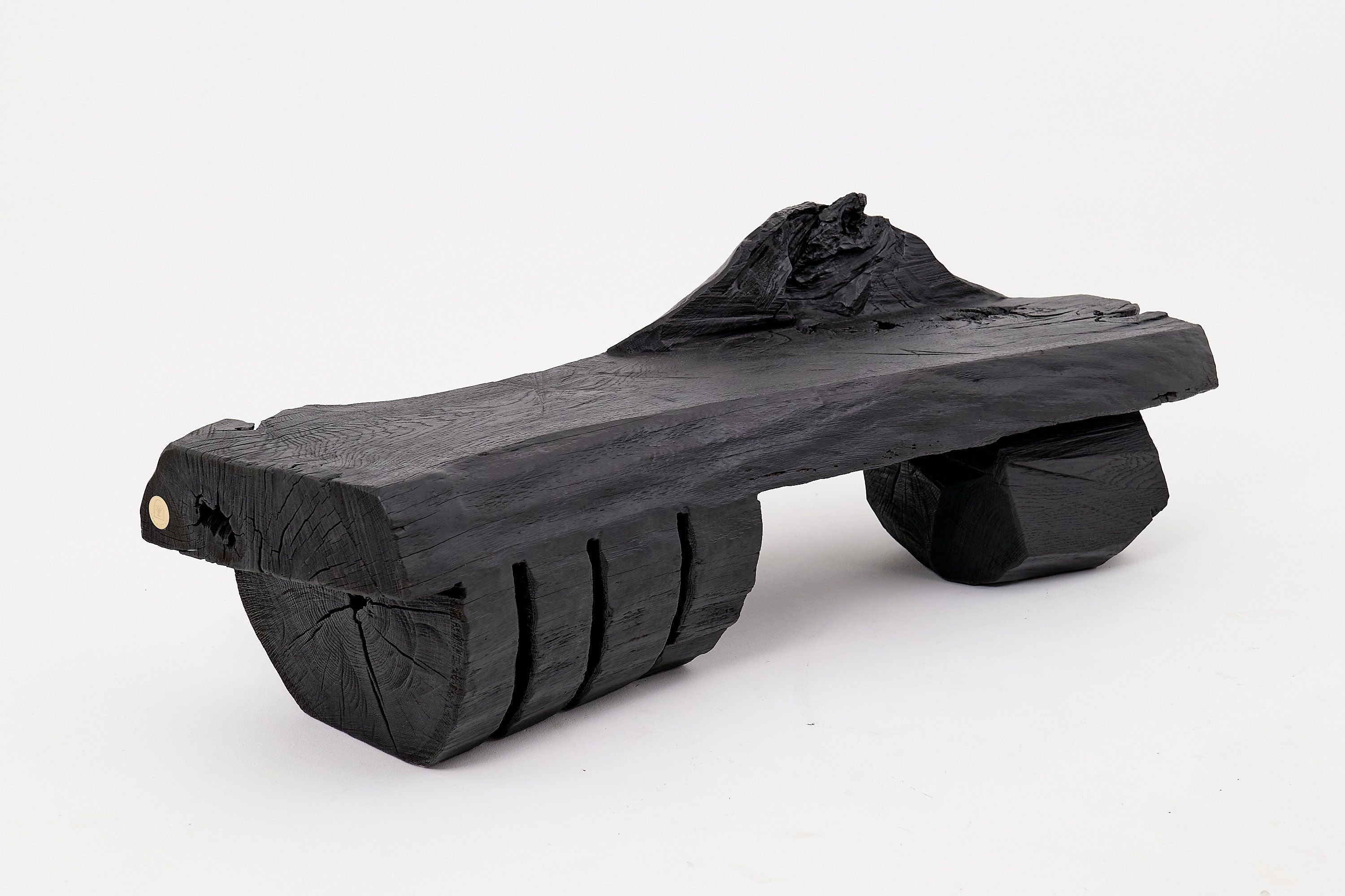 Charred Solid Wood Bench by Logniture Organic Modern Sculptural Seat