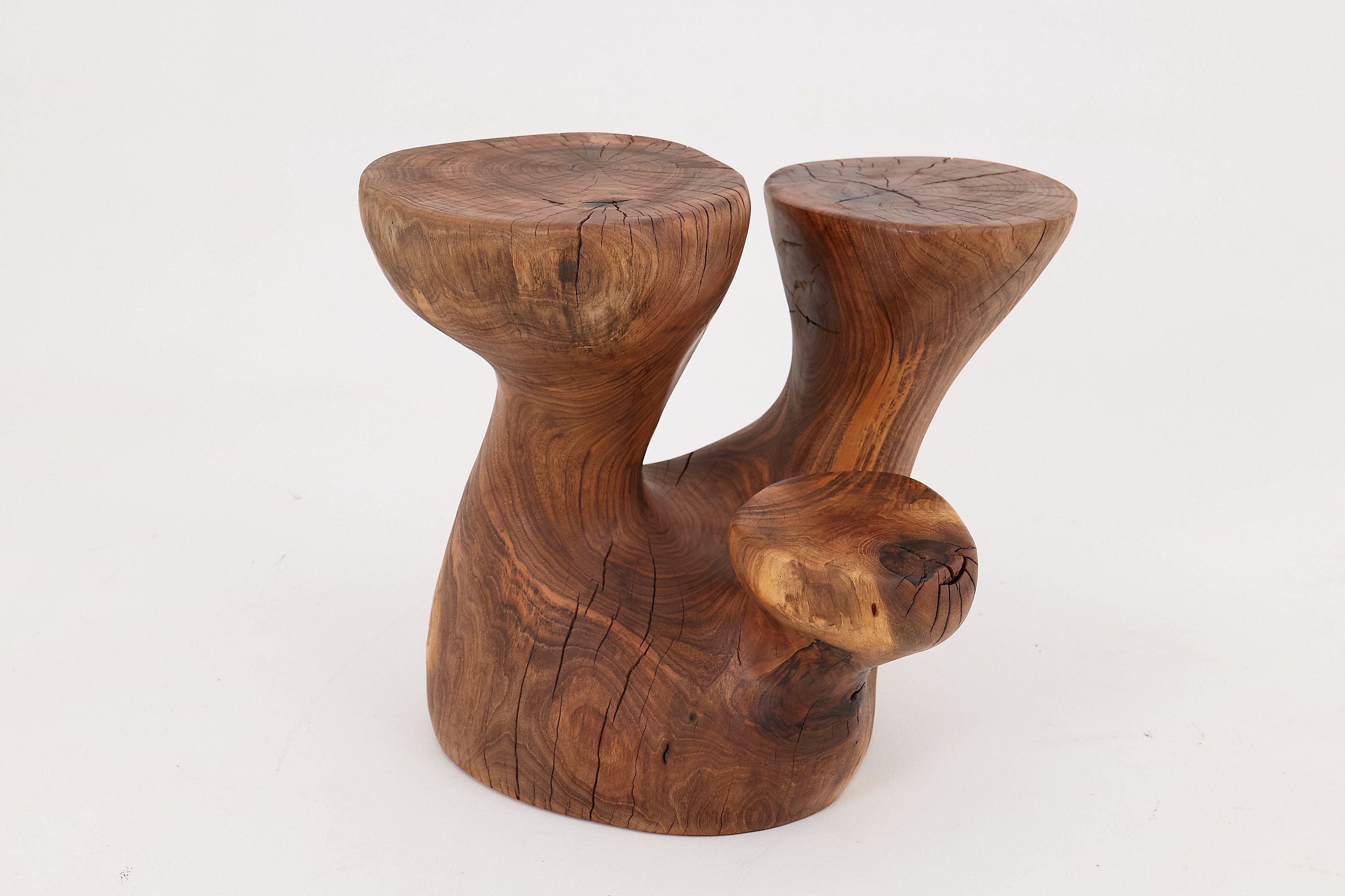 Walnut Solid Wood Sculptural Side Table, Original Contemporary Design