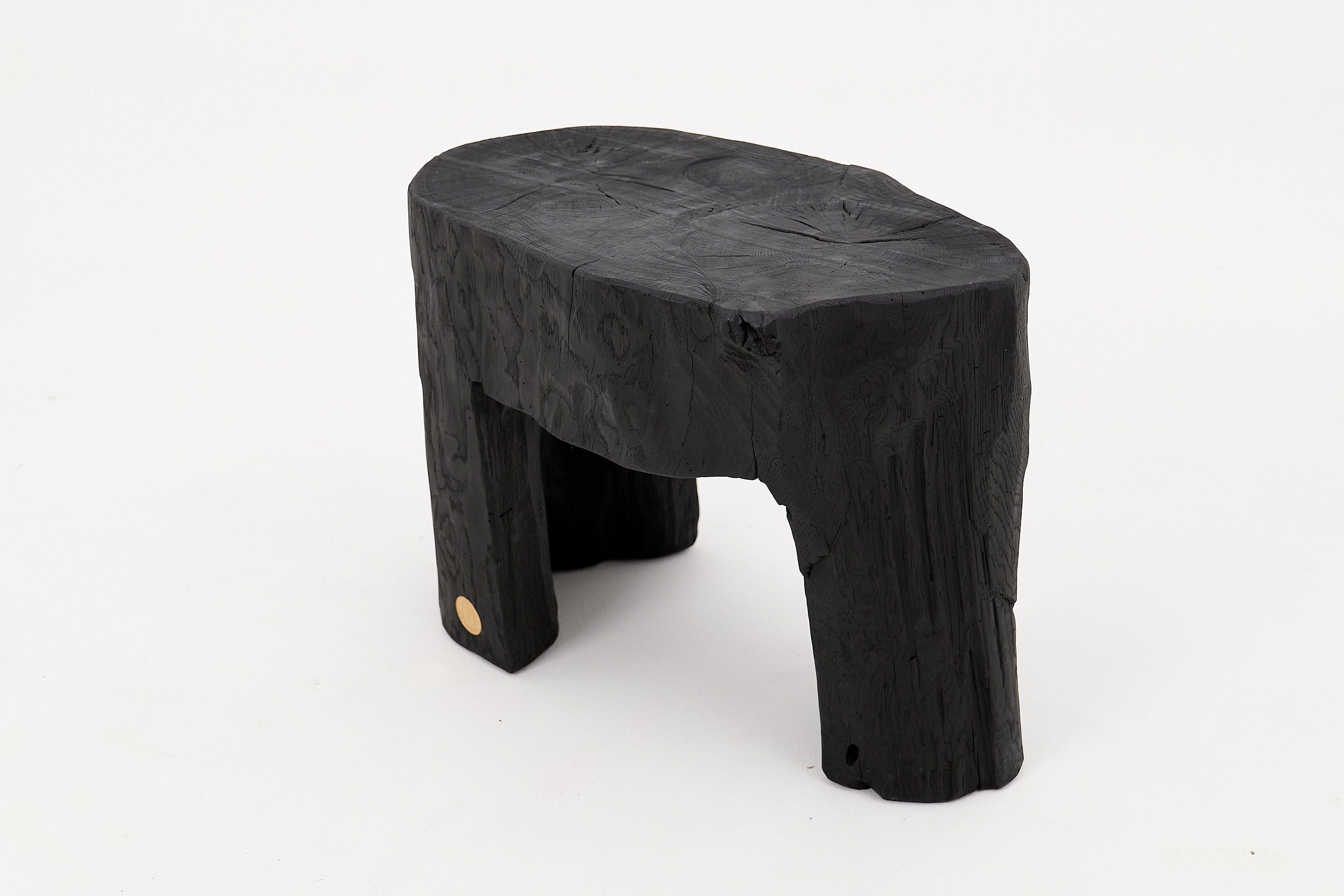 Rustic Sculptural Side Table, Burnt Black Wood, Carved, Unique, Logniture - image 6