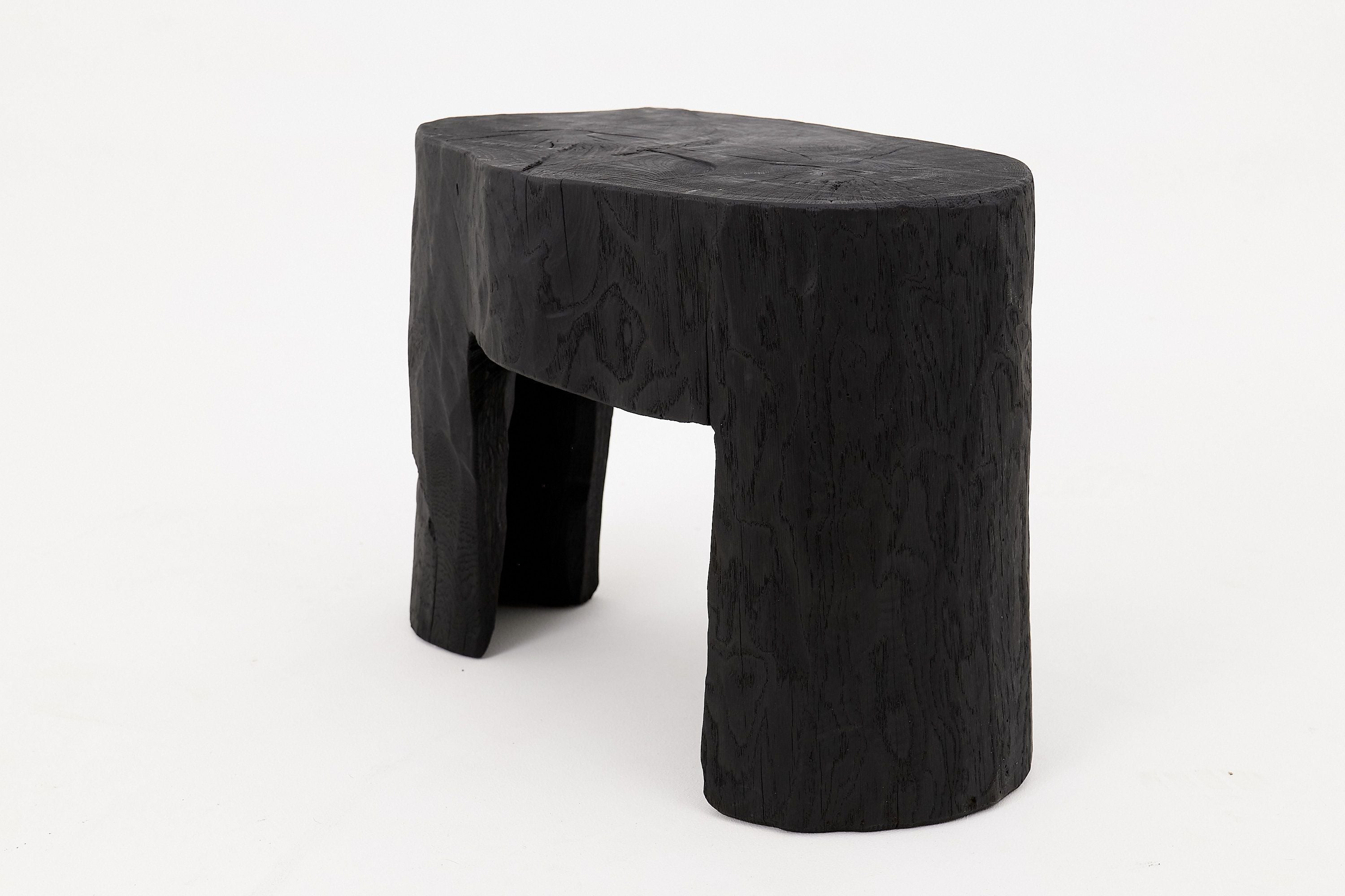 Rustic Sculptural Side Table, Burnt Black Wood, Carved, Unique, Logniture - image 12