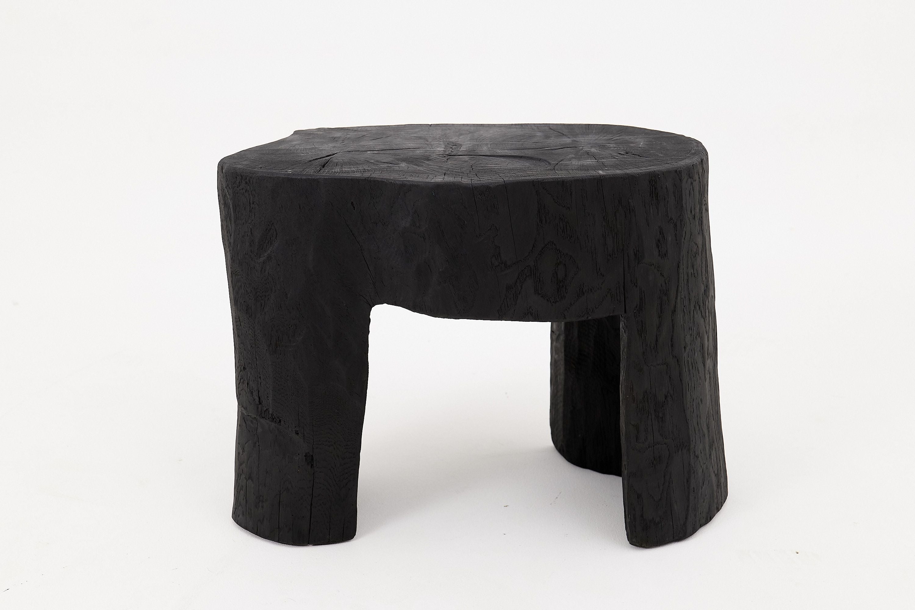 Rustic Sculptural Side Table, Burnt Black Wood, Carved, Unique, Logniture - image 9