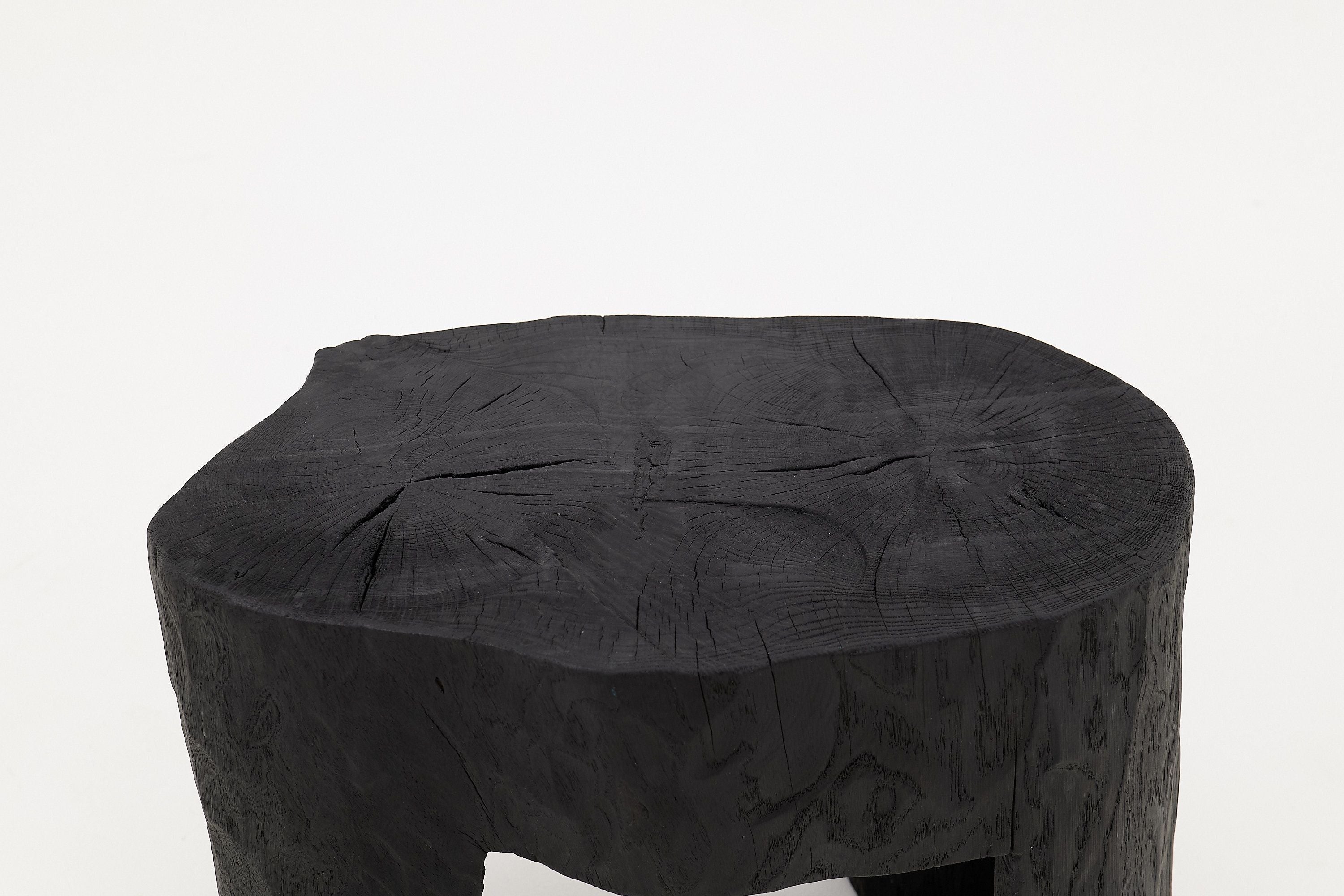 Rustic Sculptural Side Table, Burnt Black Wood, Carved, Unique, Logniture - image 10