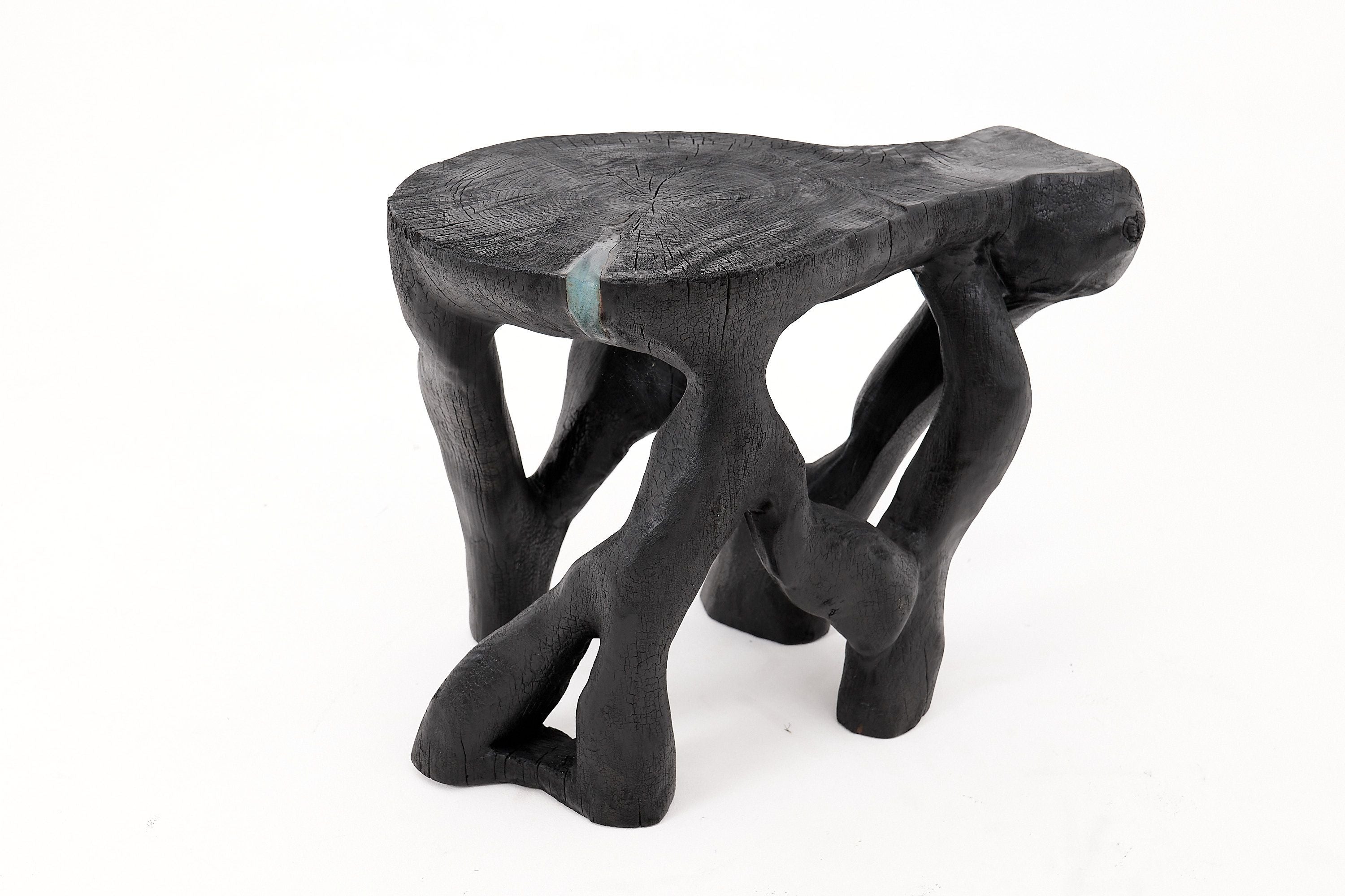 Rustic Sculptural Coffee Table, Burnt Black Wood, Carved, Unique, Logniture - image 11