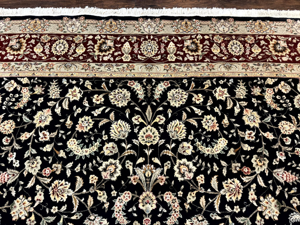 Sino Persian Rug 9x12, Fine Elegant Oriental Carpet 200 KPSI, Black and Dark Red, Allover Floral - Jewel Rugs, view 3