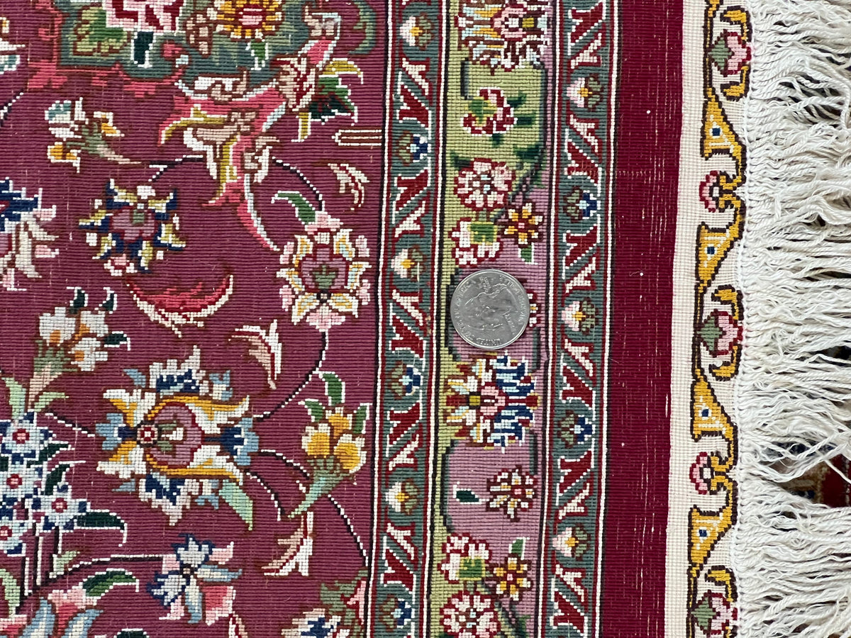 Stunning Persian Tabriz Rug 5x7, Signed by Masterweaver, Maroon, Floral Medallion, Ultra Fine 70 Raj 625 KPSI, Kork Wool Silk Foundation, Handmade - Jewel Rugs, view 11