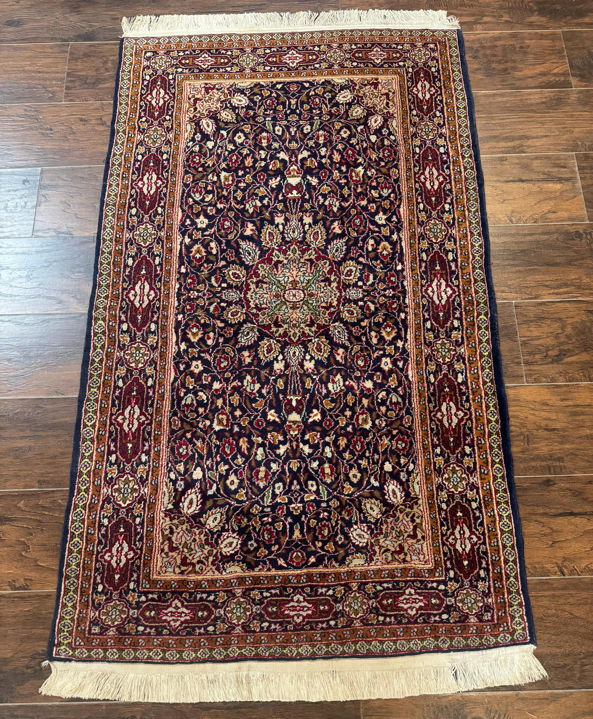 Indo Kashmiri Rug 3x5, Navy Blue, Very Fine 400 KPSI, Pair A - Jewel Rugs, view 13