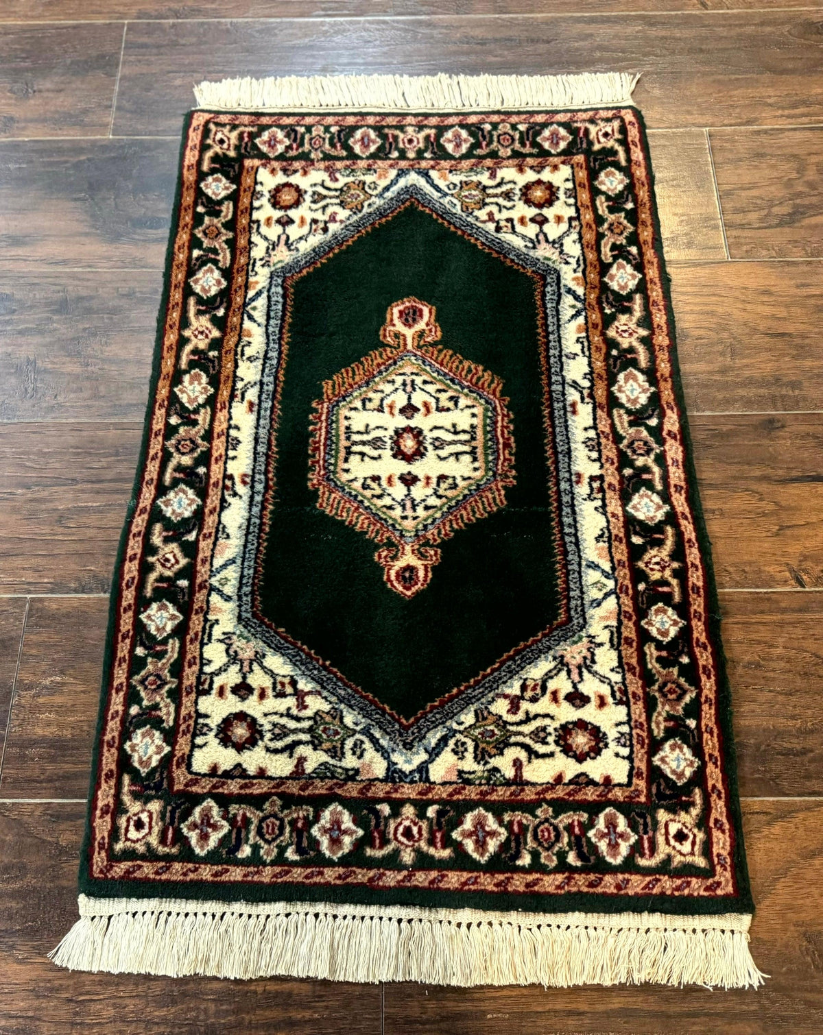 Small Indo Persian Dark Green Rug 2x3, Geometric Semi Open Field - Jewel Rugs, view 2