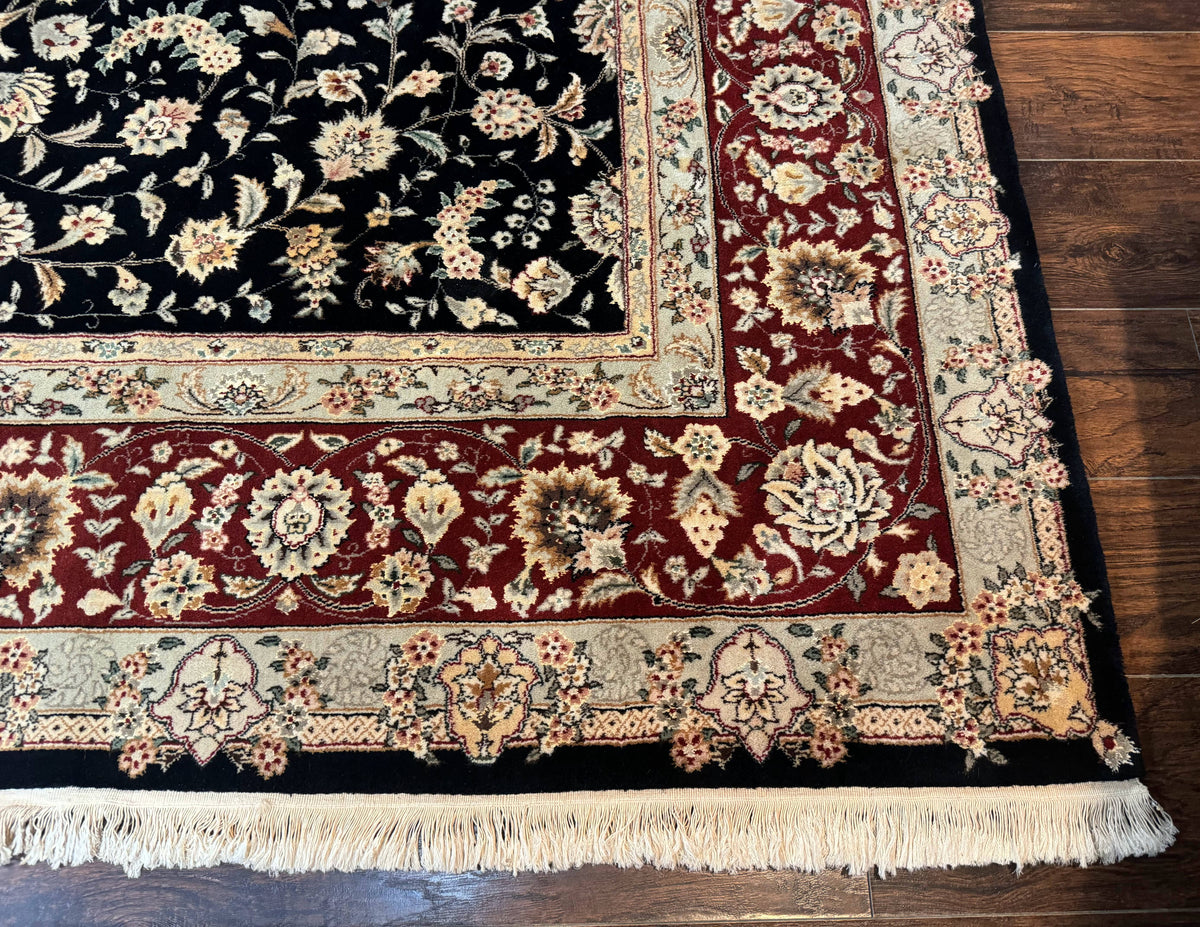 Sino Persian Rug 9x12, Fine Elegant Oriental Carpet 200 KPSI, Black and Dark Red, Allover Floral - Jewel Rugs, view 9