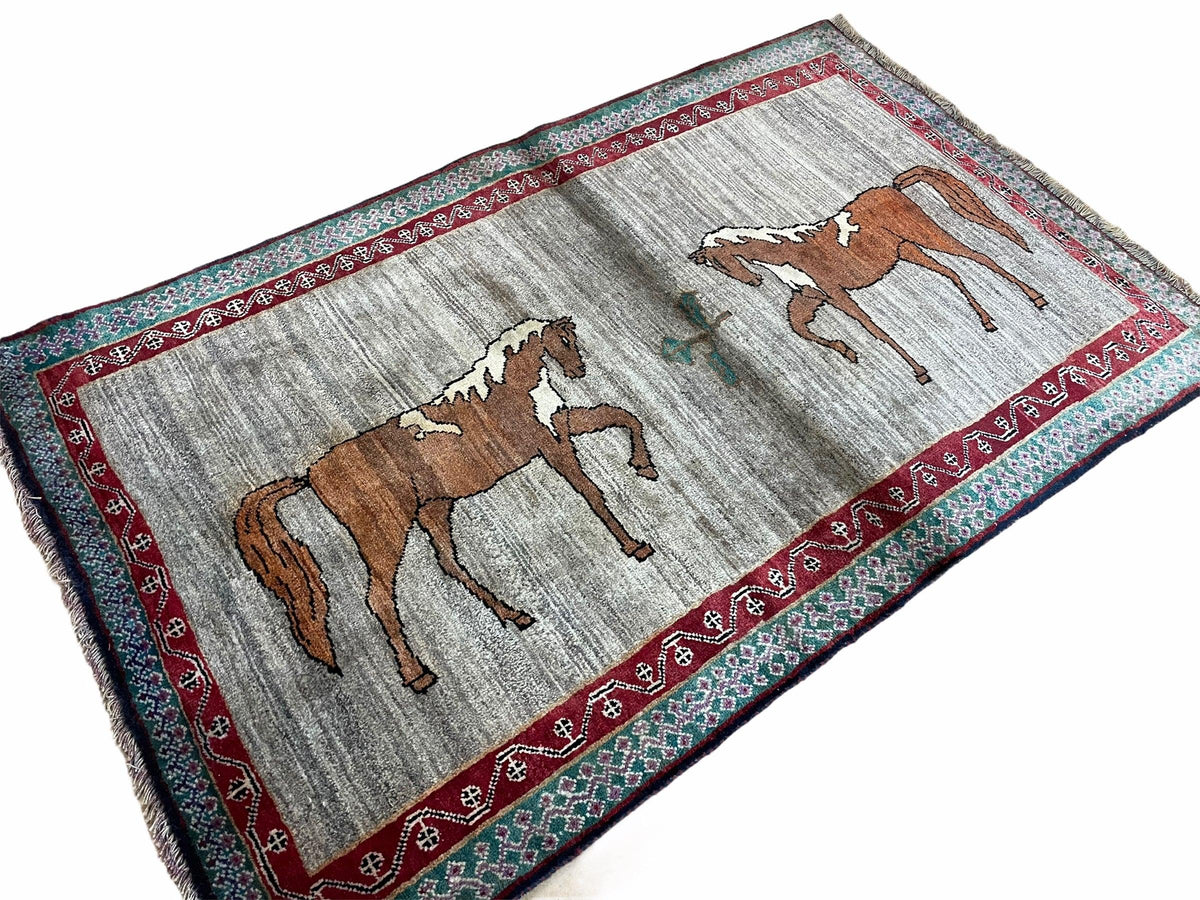 4 X 6 Handmade Rug Zagros New Vintage Quality Wool Rug Horses Silver Brown Nice - Jewel Rugs, view 2
