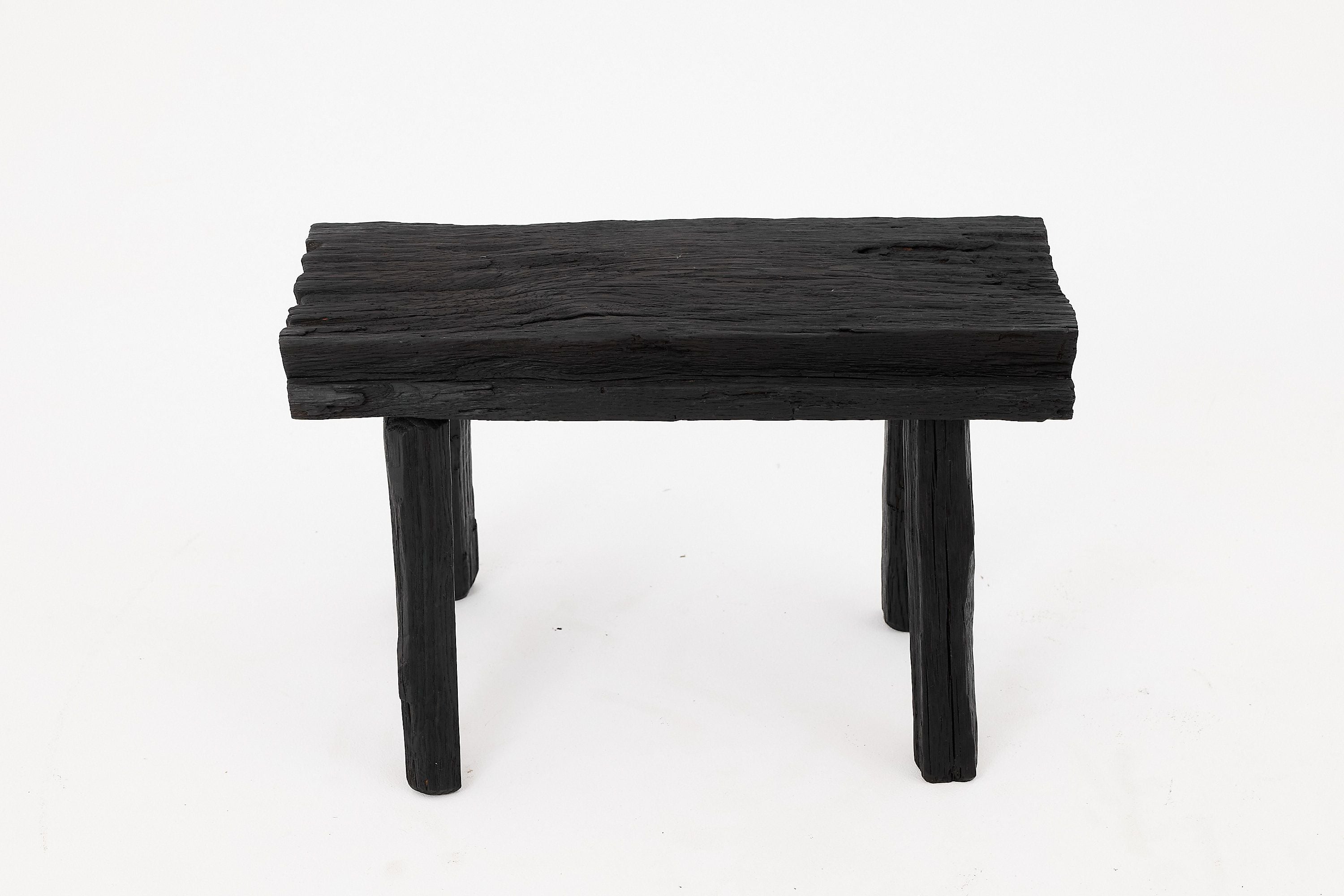 Rustic Blackened Wood stool with Raw Organic Form Indoor & Outdoor - image 2