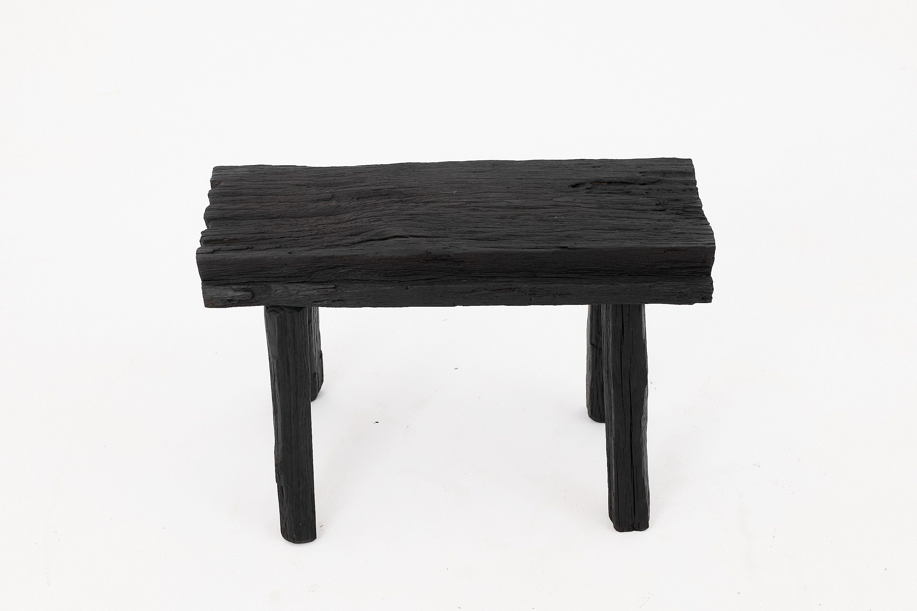 Rustic Blackened Wood stool with Raw Organic Form Indoor & Outdoor - image 3