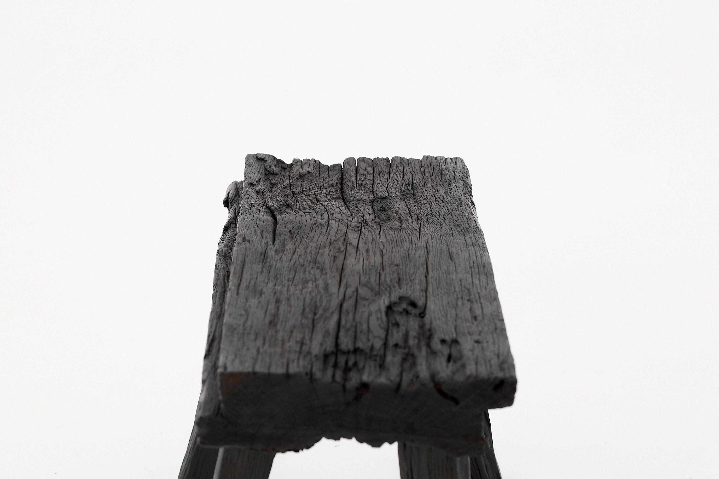 Rustic Blackened Wood stool with Raw Organic Form Indoor & Outdoor - image 9