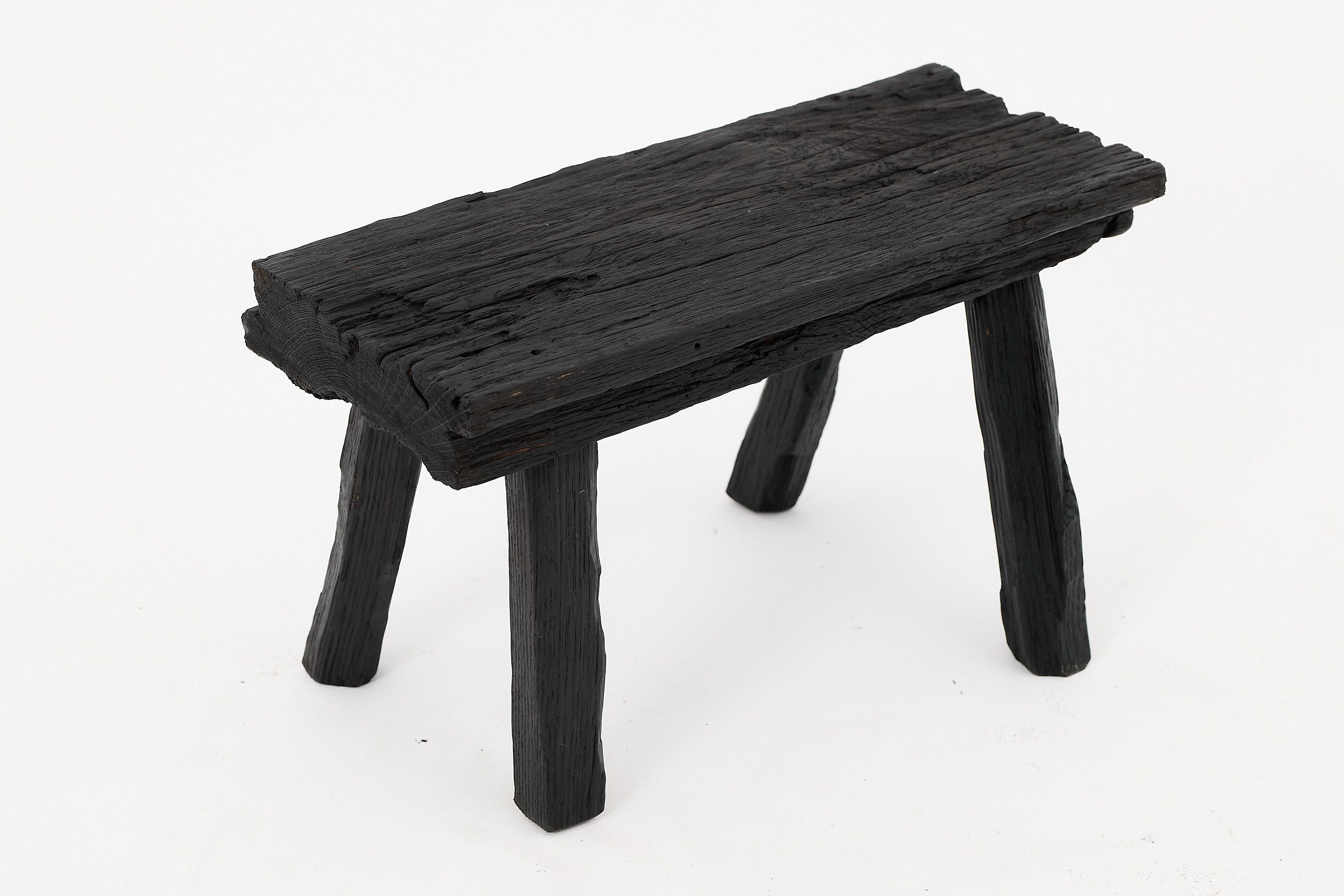 Rustic Blackened Wood stool with Raw Organic Form Indoor & Outdoor - image 11
