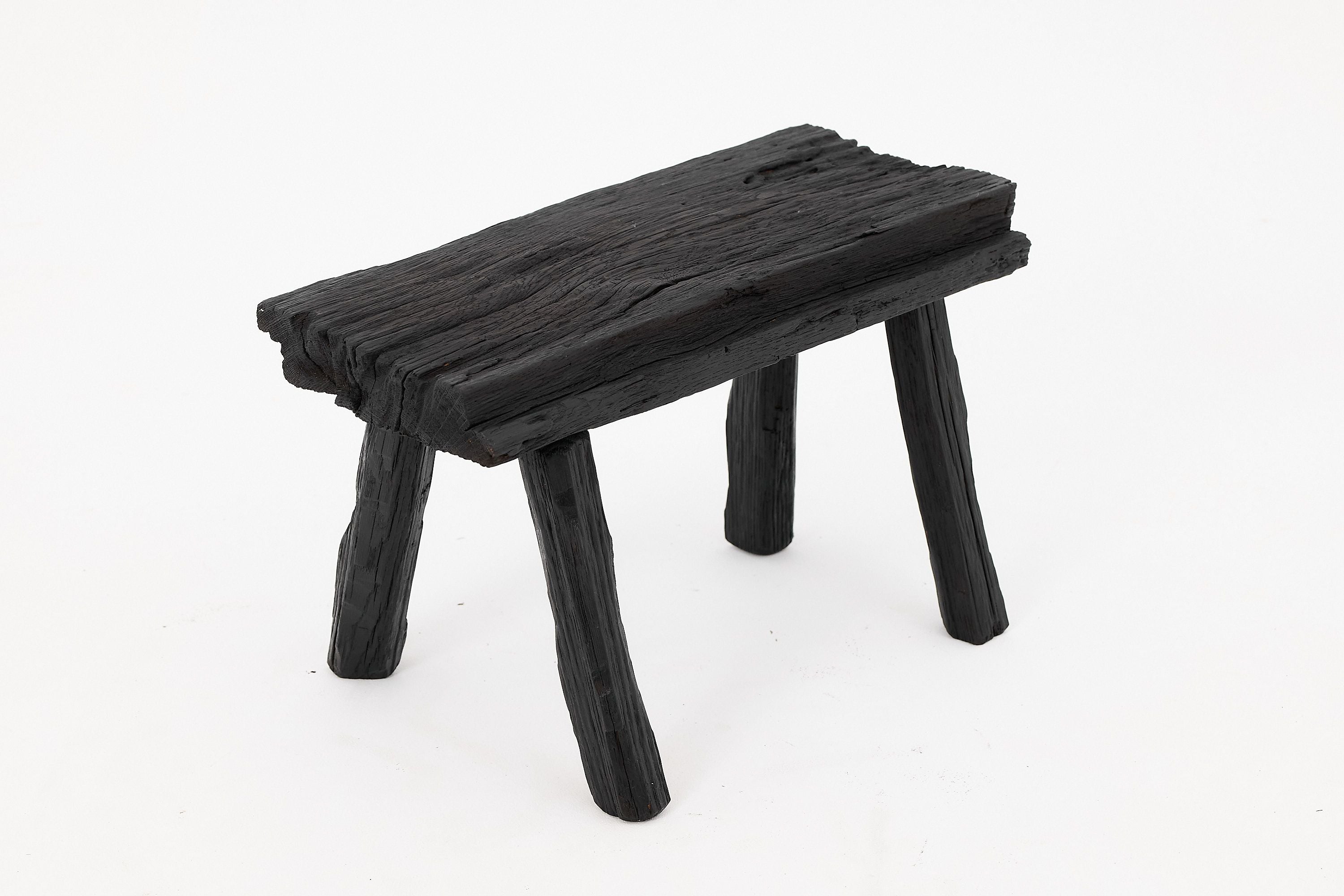 Rustic Blackened Wood stool with Raw Organic Form Indoor & Outdoor