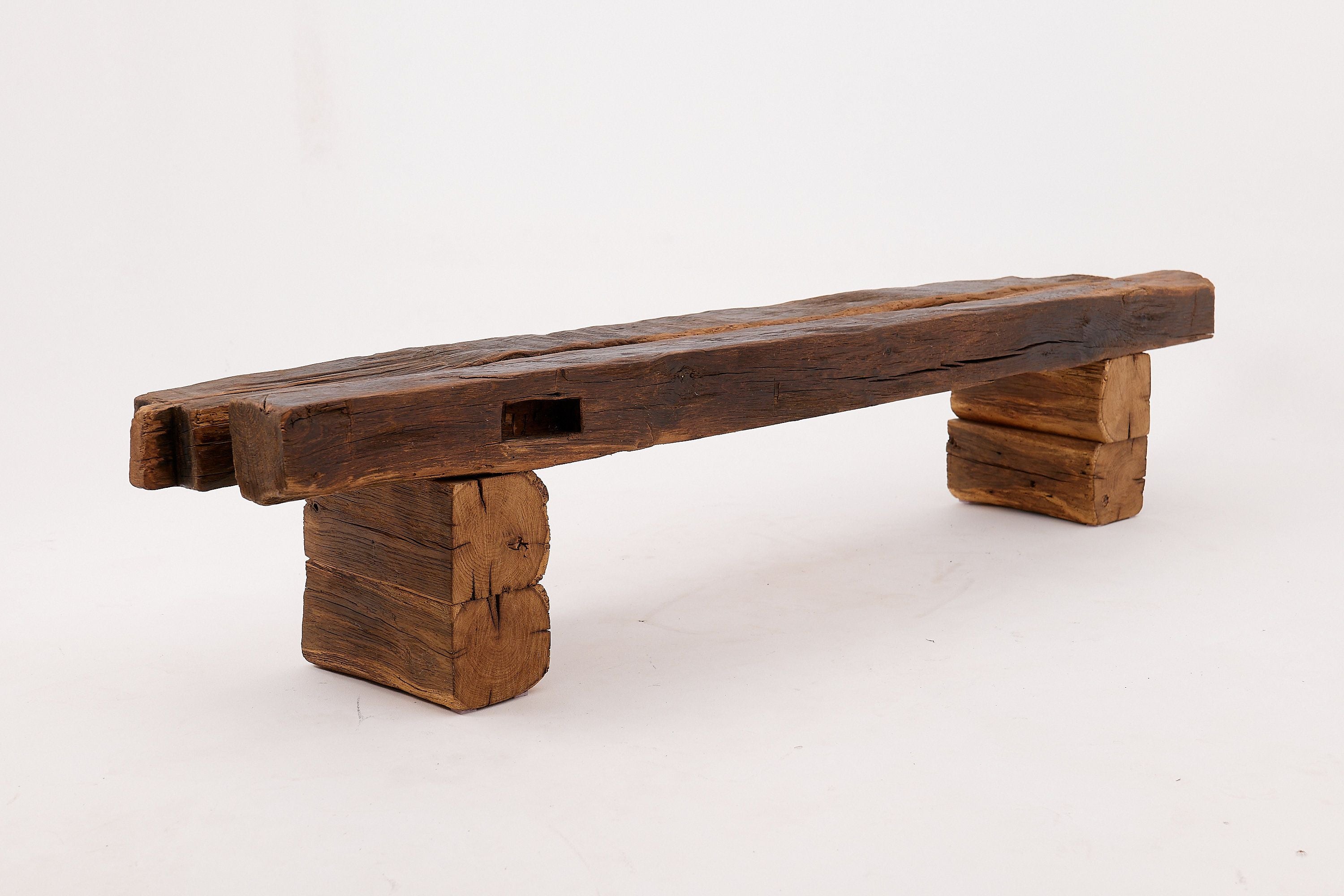 XXL Reclaimed Oak Wood Brutalist Bench, Natural and Eco Friendly - image 9