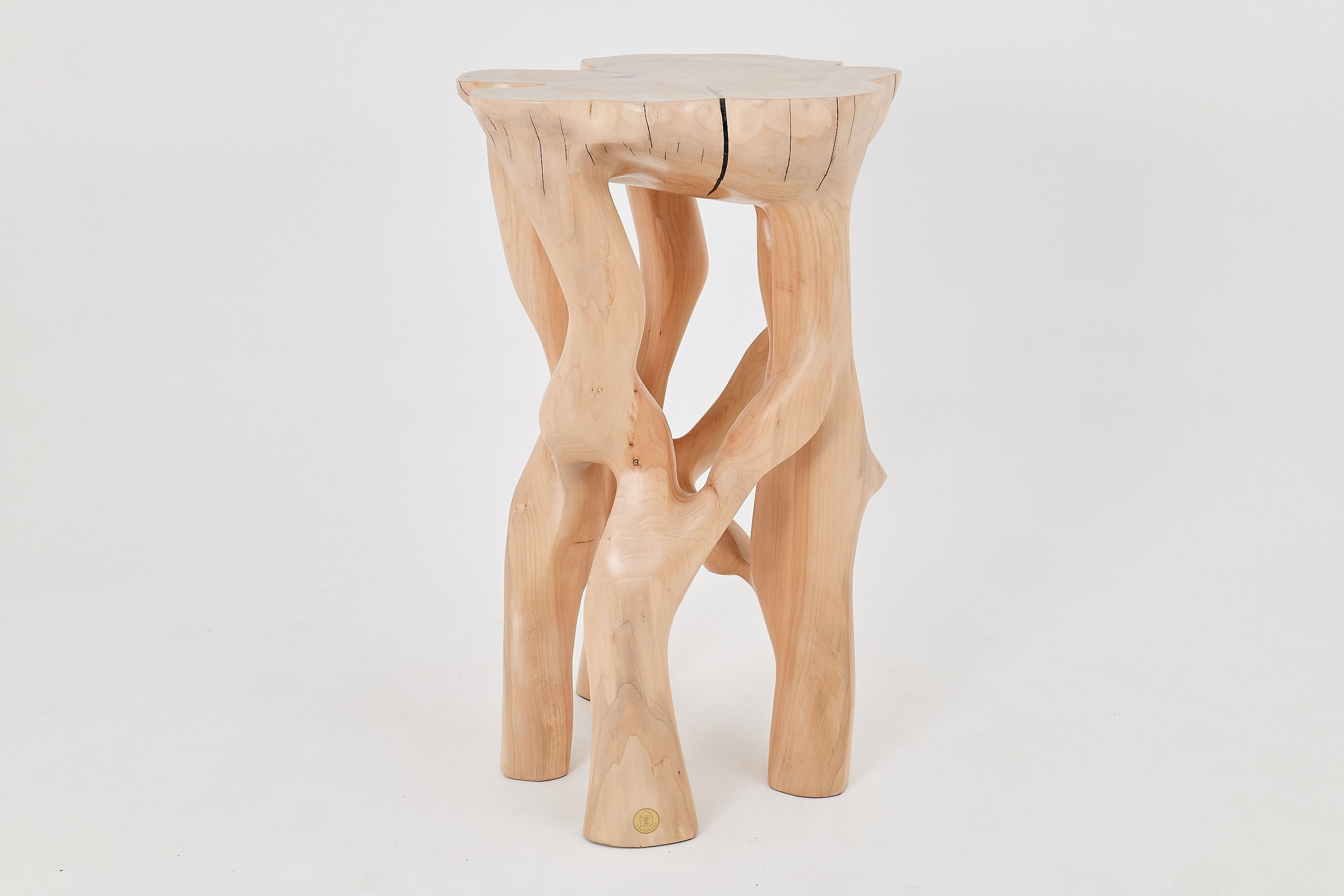 Solid Wood Sculptural Side Table, Original Contemporary Design
