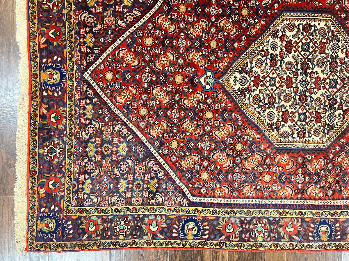 Persian Bidjar Rug 4x6, Handmade Oriental Carpet, Fine Weave, Herati Mahi Pattern, Vintage, Red, 300 KPSI - Jewel Rugs, view 8