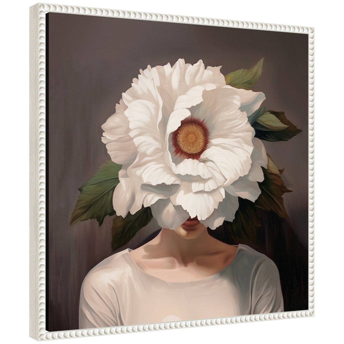 Sylvie White Flower Woman Portrait Framed Canvas by The Creative Bunch Studio