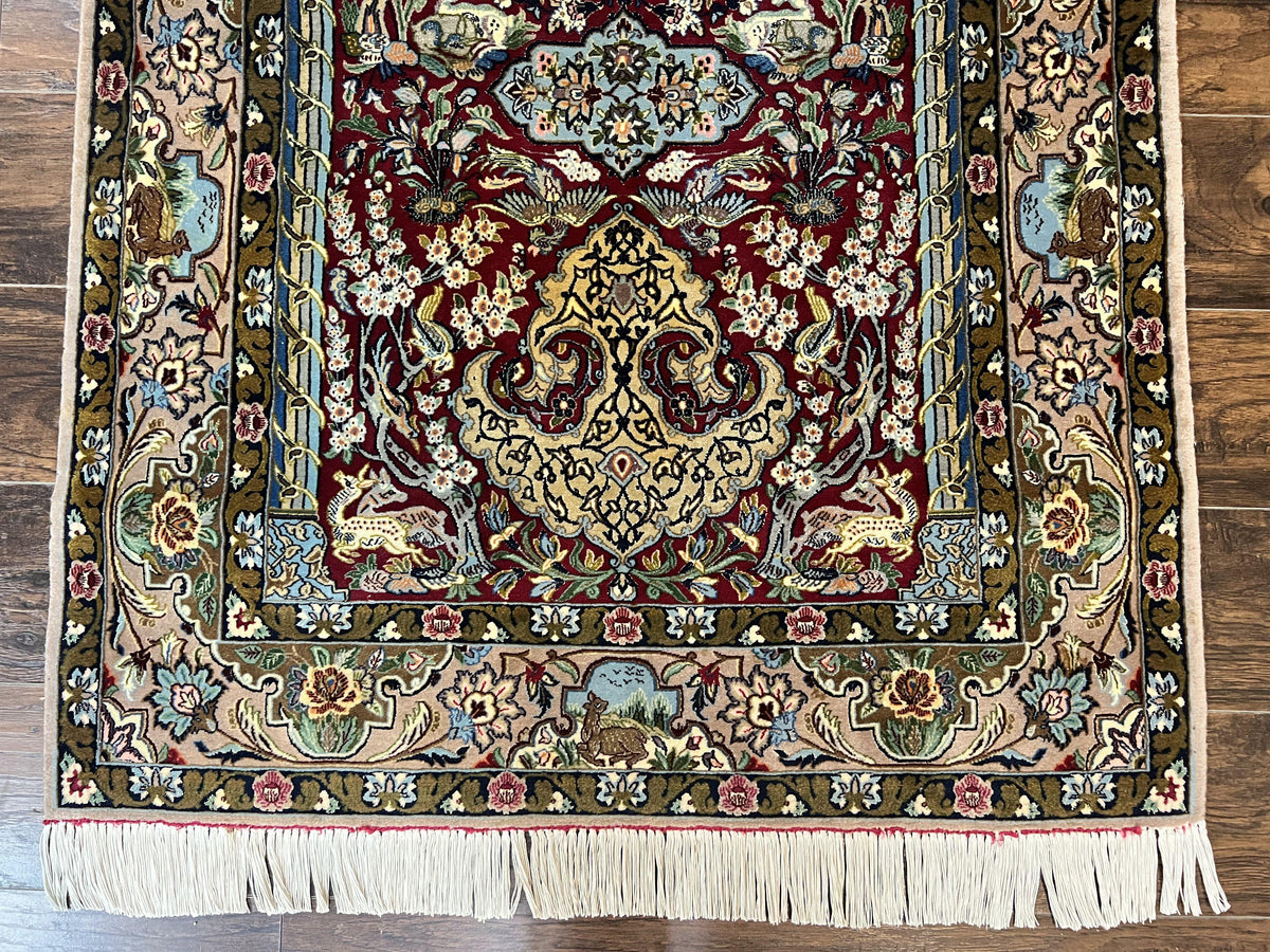 Marvelous Persian Isfahan Rug 3.7 x 5.6, Tree of Life and Animal Pictorials, Handmade Vintage Super Fine 600 KPSI, Kork Wool Silk Highlights, Rare - Jewel Rugs, view 6